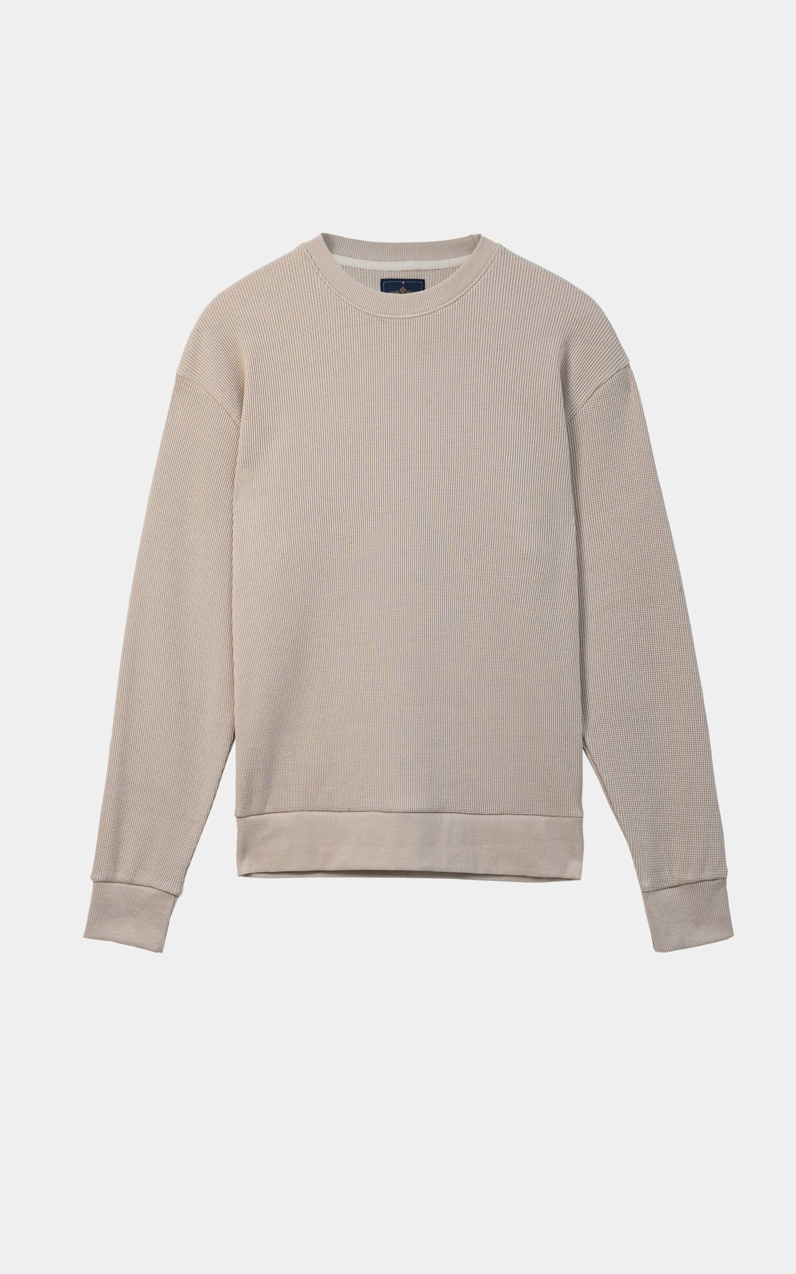 WAFFLE KNIT CREW NECK SWEATSHIRT BEIGE