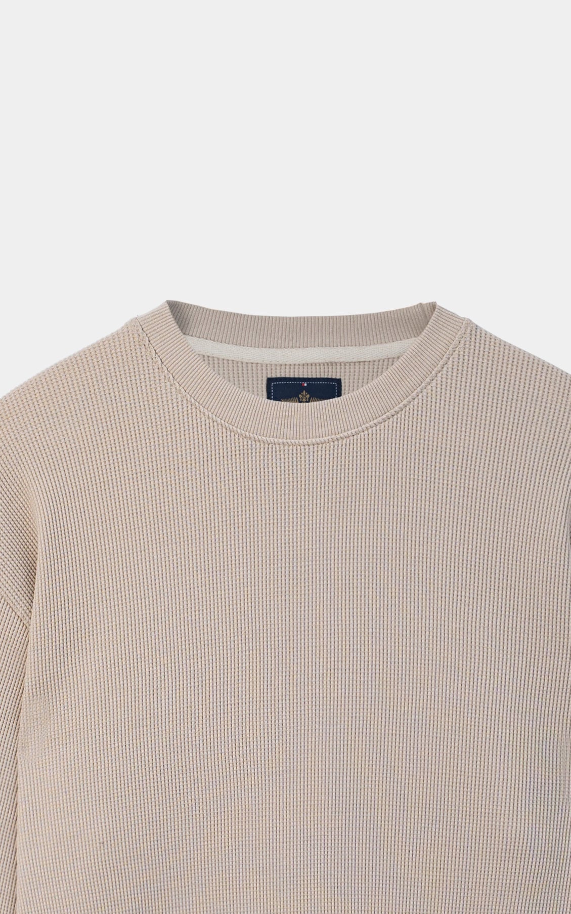 WAFFLE KNIT CREW NECK SWEATSHIRT BEIGE