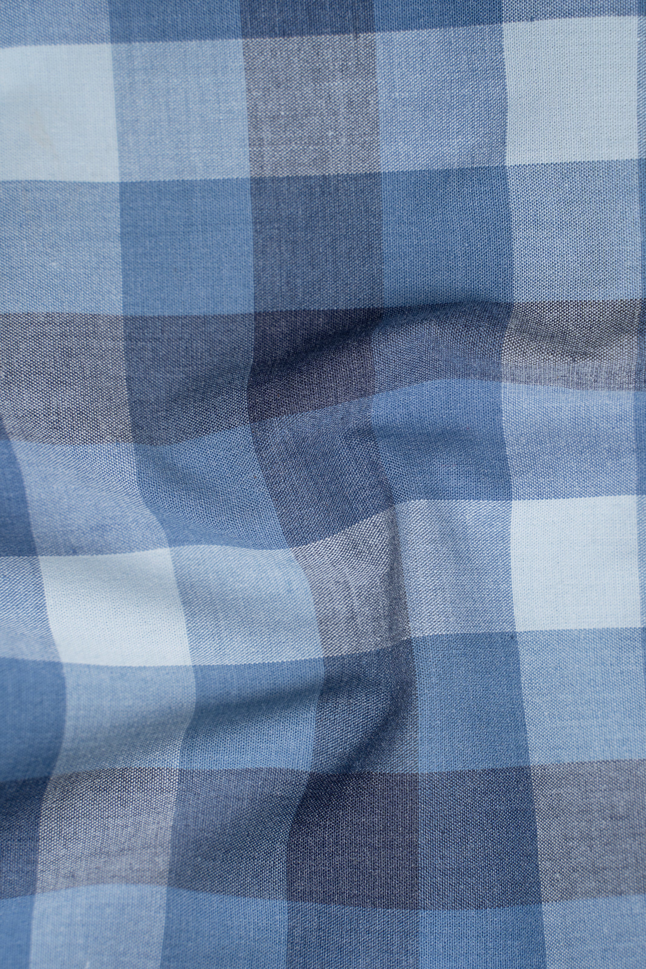 Blue-gray and white check shirt fabric texture, woven squares
