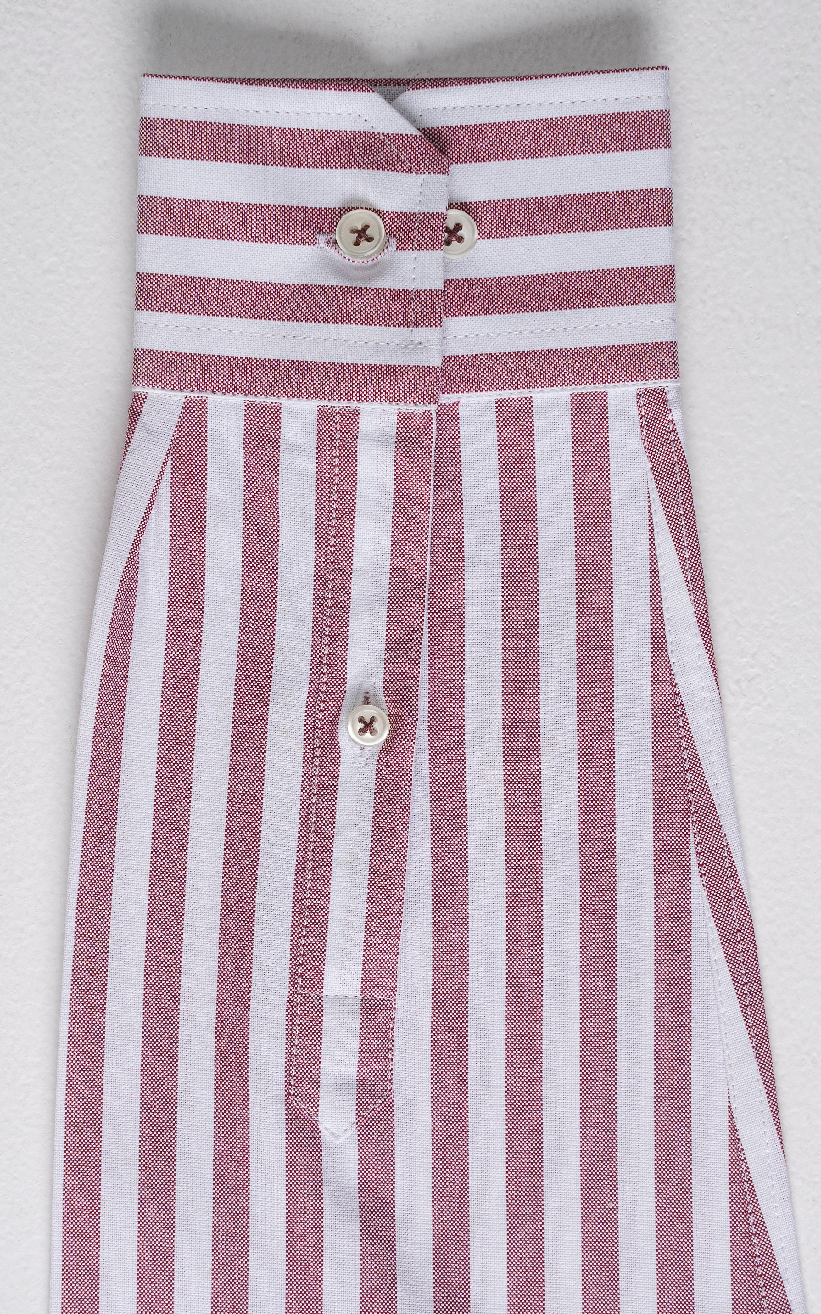 HIDDEN BUTTON DOWN COLLAR MAROON STRIPED