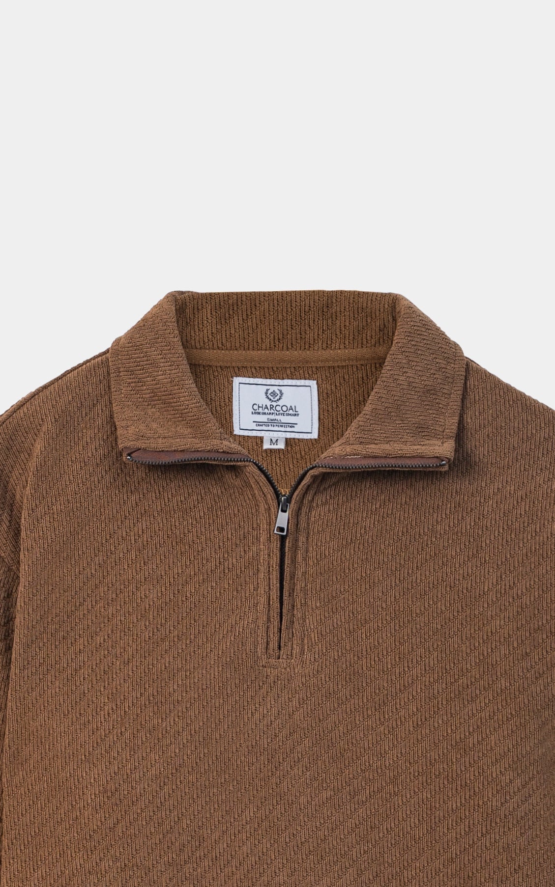 COTTON POLY BLENDED HALF ZIP SWEAT SHIRT BROWN
