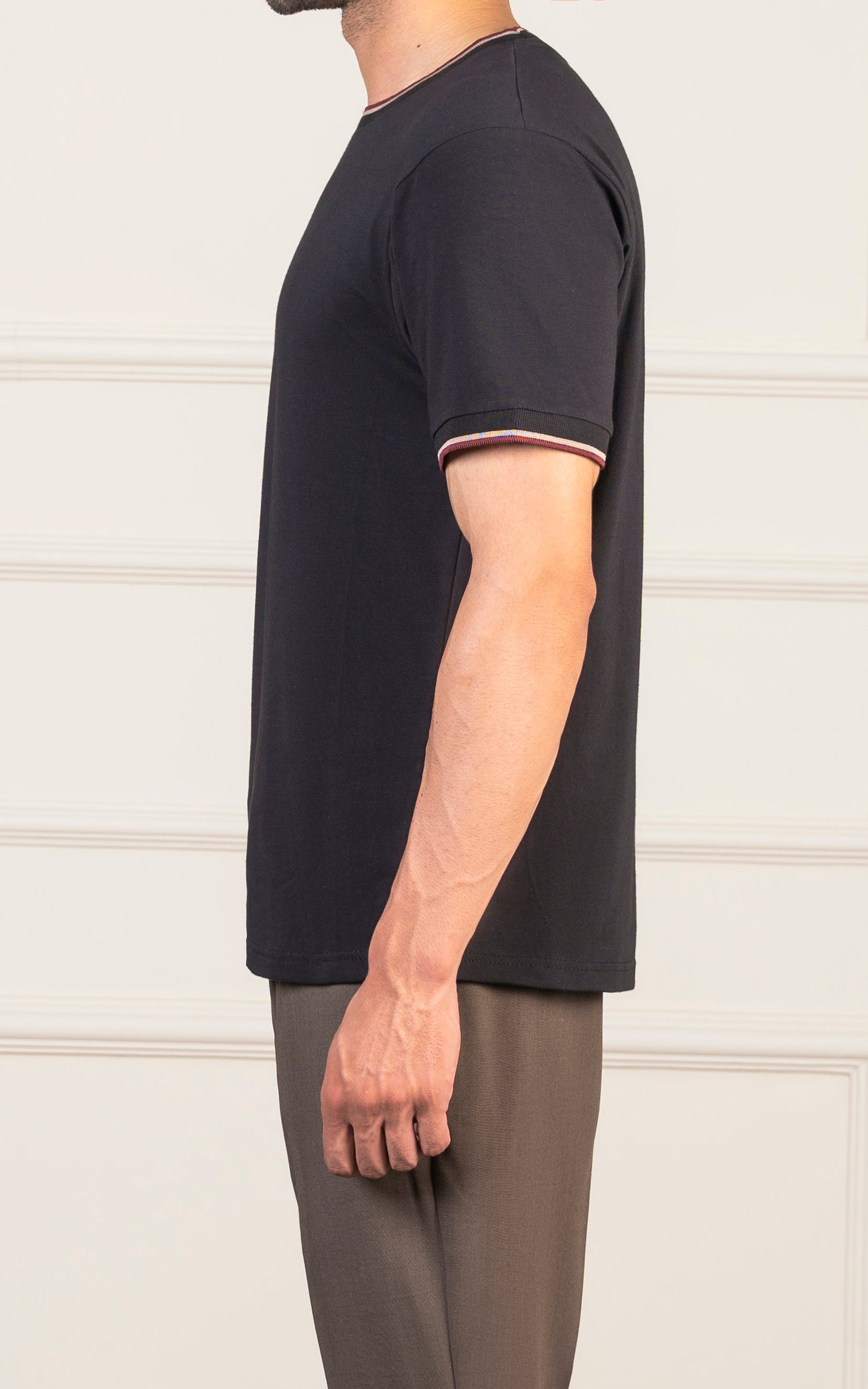 REGULAR FIT TIPPING  T-SHIRT BLACK