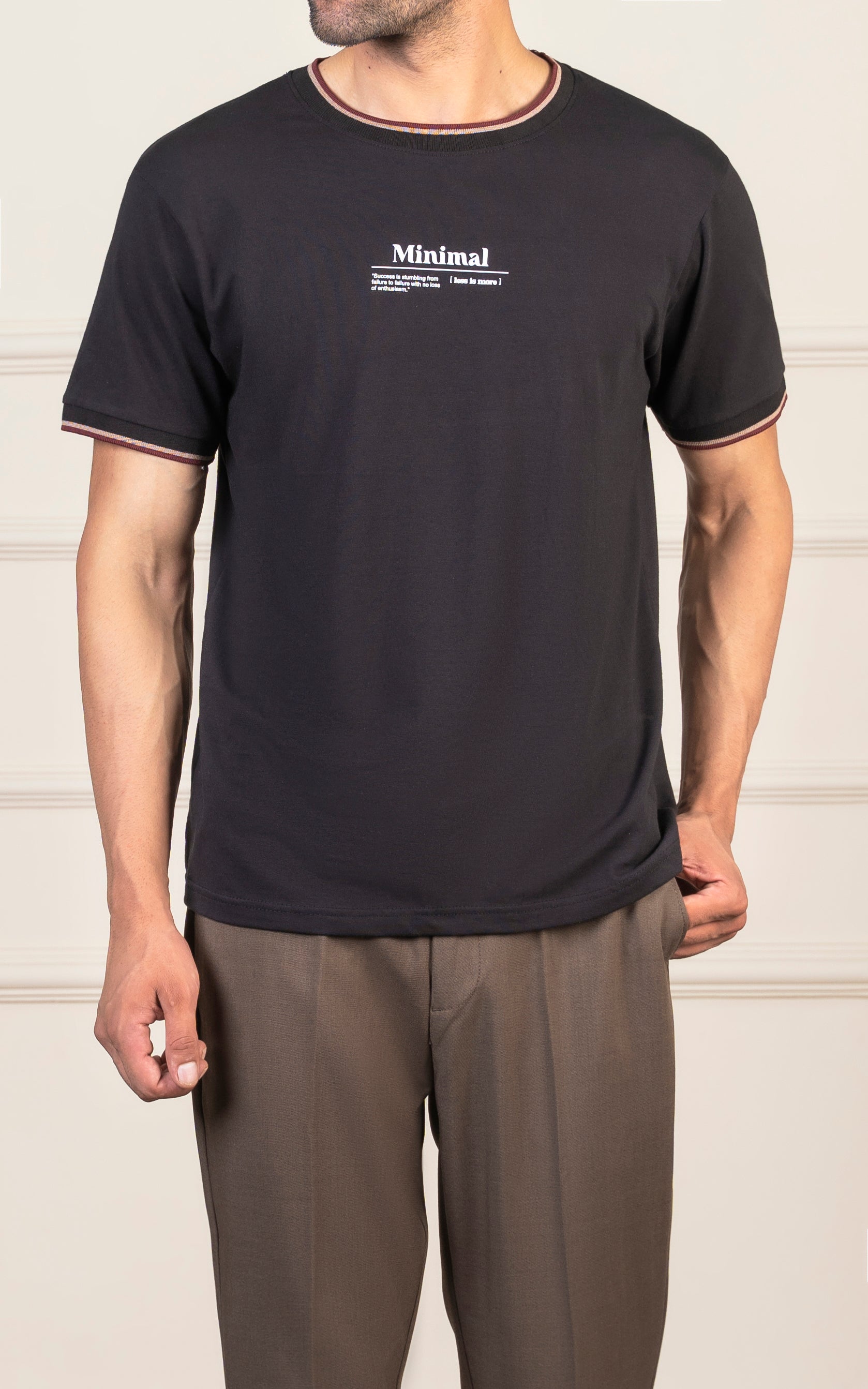 REGULAR FIT TIPPING  T-SHIRT BLACK