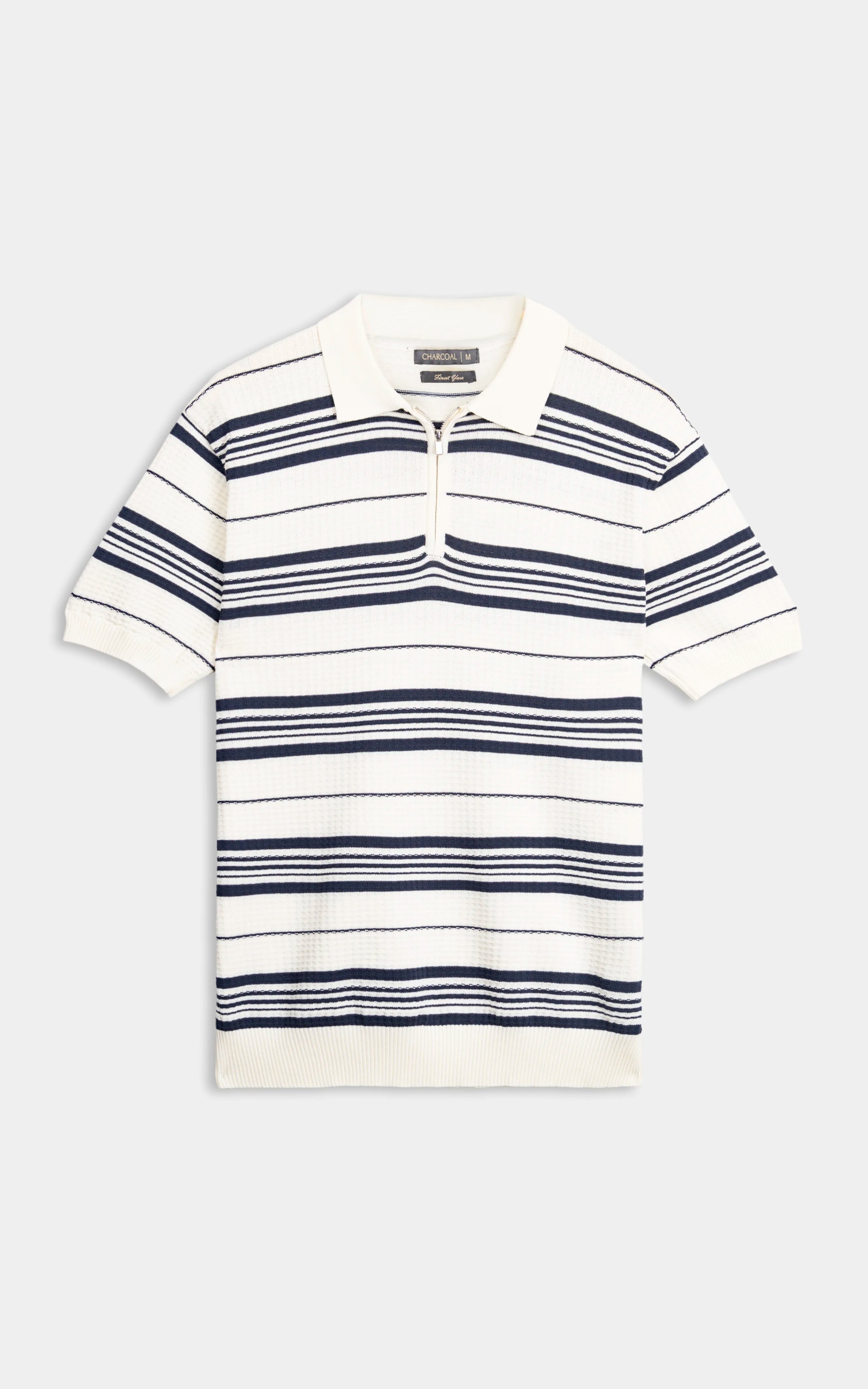 SWEATER KNIT HORIZONTAL STRIPED POLO SHIRT OFF WHITE