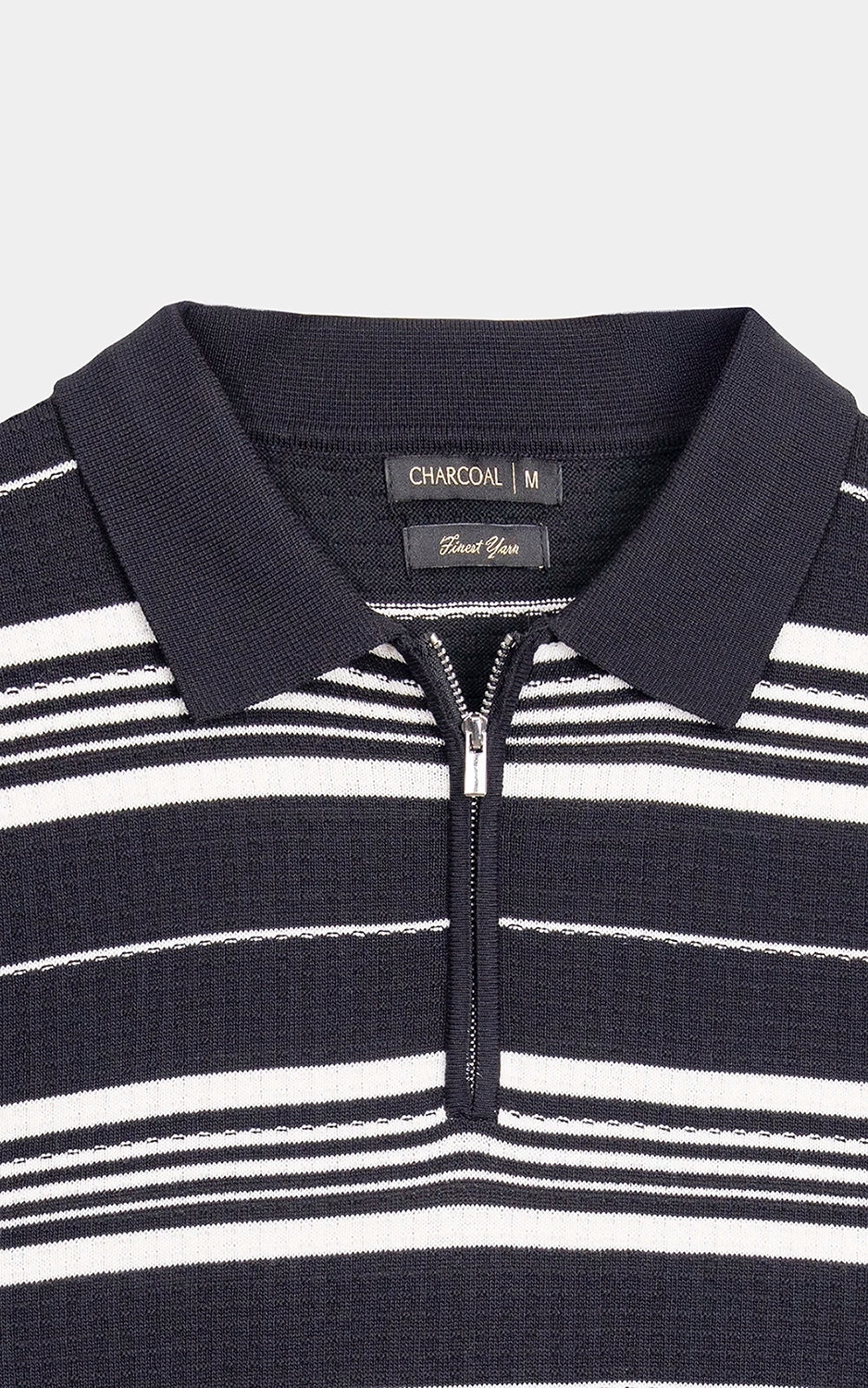 SWEATER KNIT HORIZONTAL STRIPED POLO SHIRT BLACK