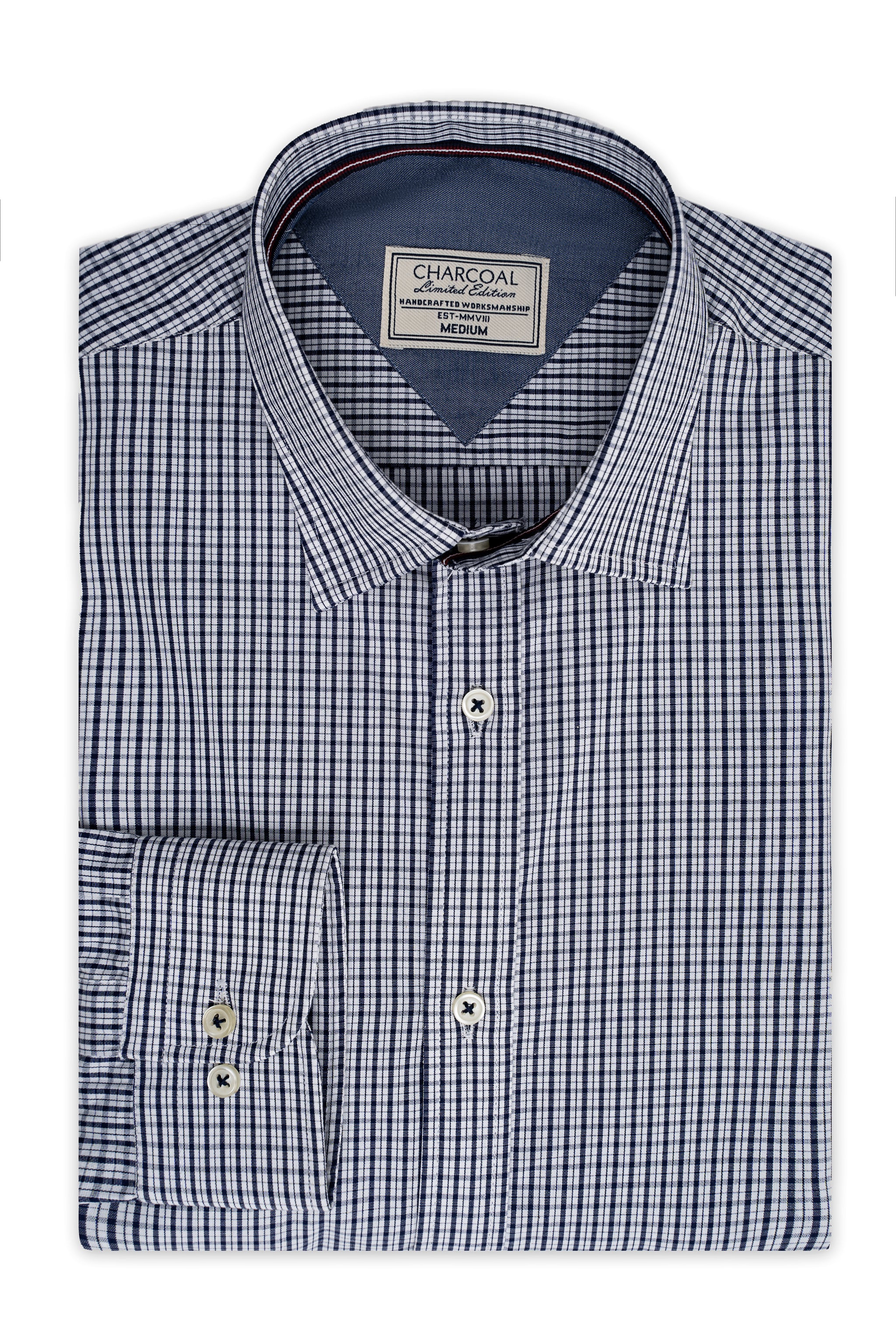 Navy and White Mini Check Classic Custom Shirt 100c 70*70 Saq578b main image 0