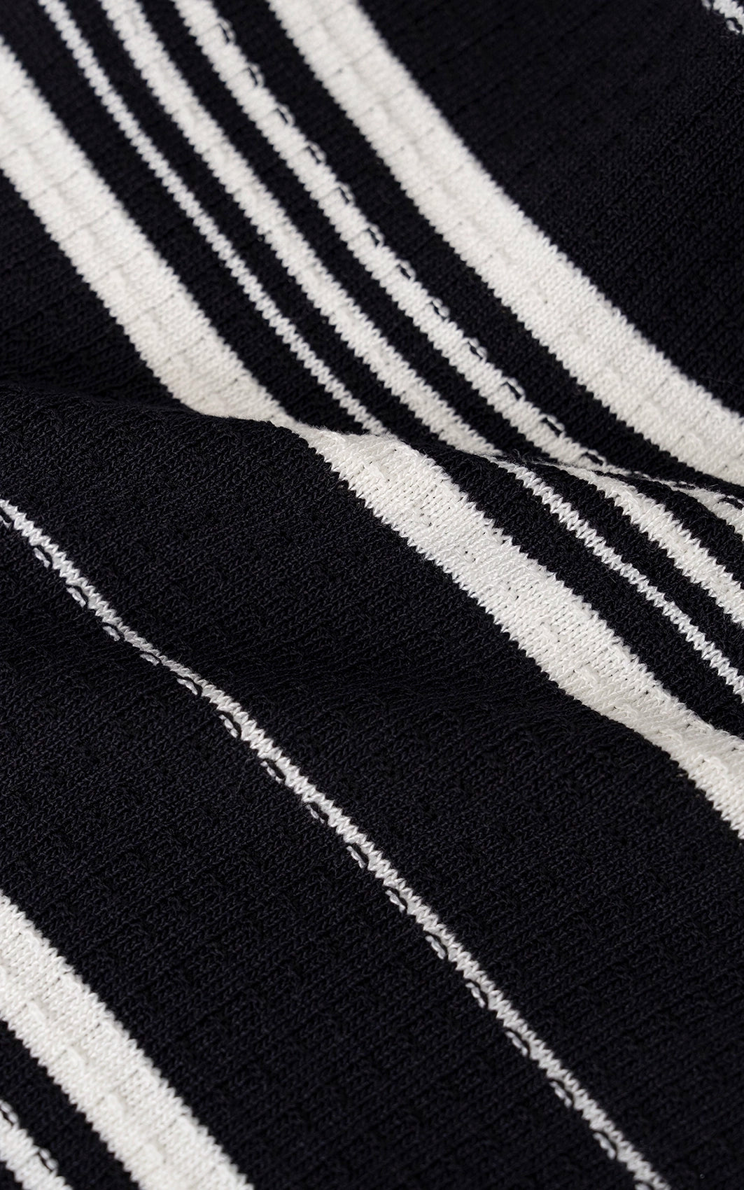 SWEATER KNIT HORIZONTAL STRIPED POLO SHIRT BLACK