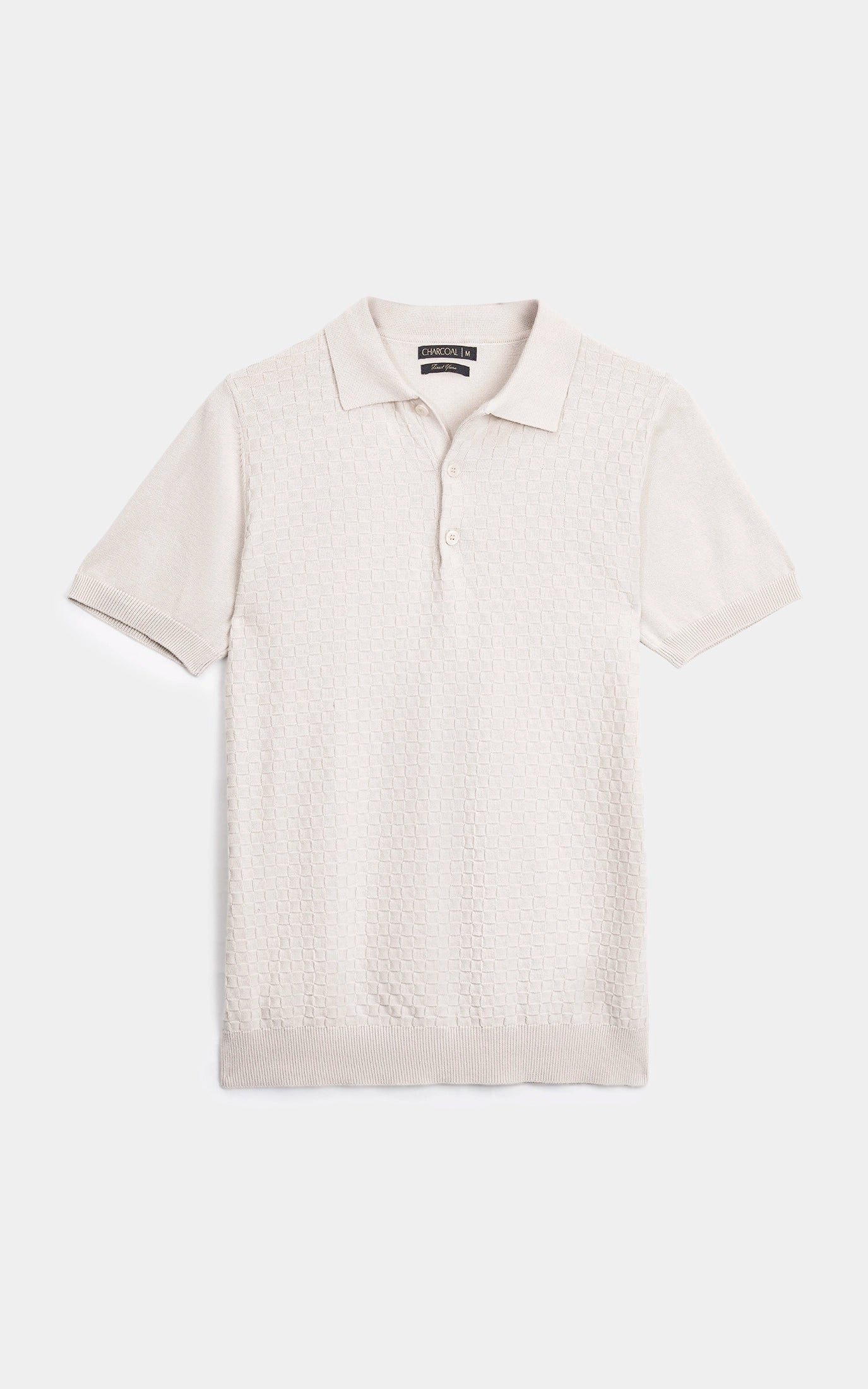 SWEATER KNIT SELF TEXTURED POLO BEIGE