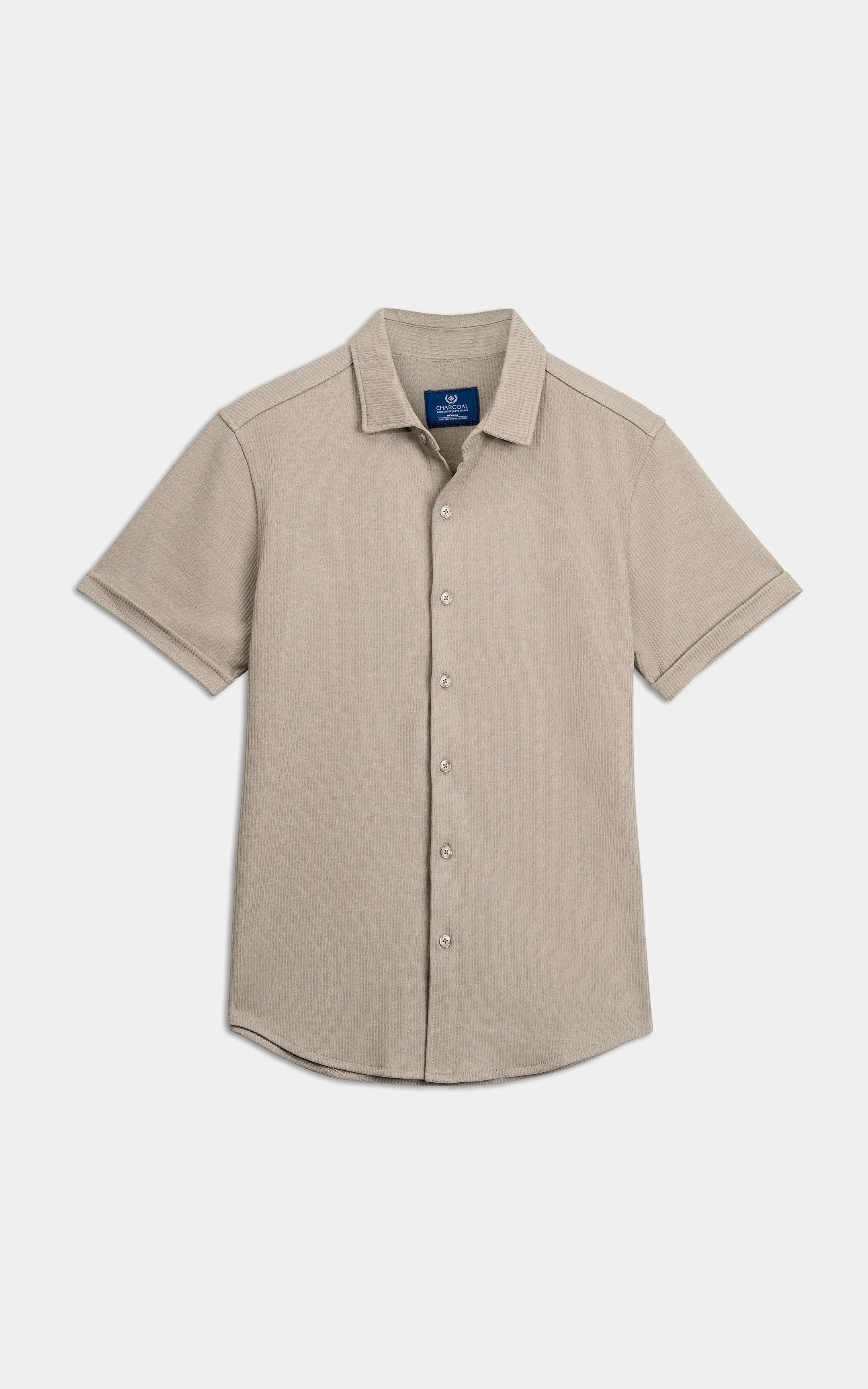 SELF JACQUARD STRIPED CASUAL SHIRT LIGHT OLIVE