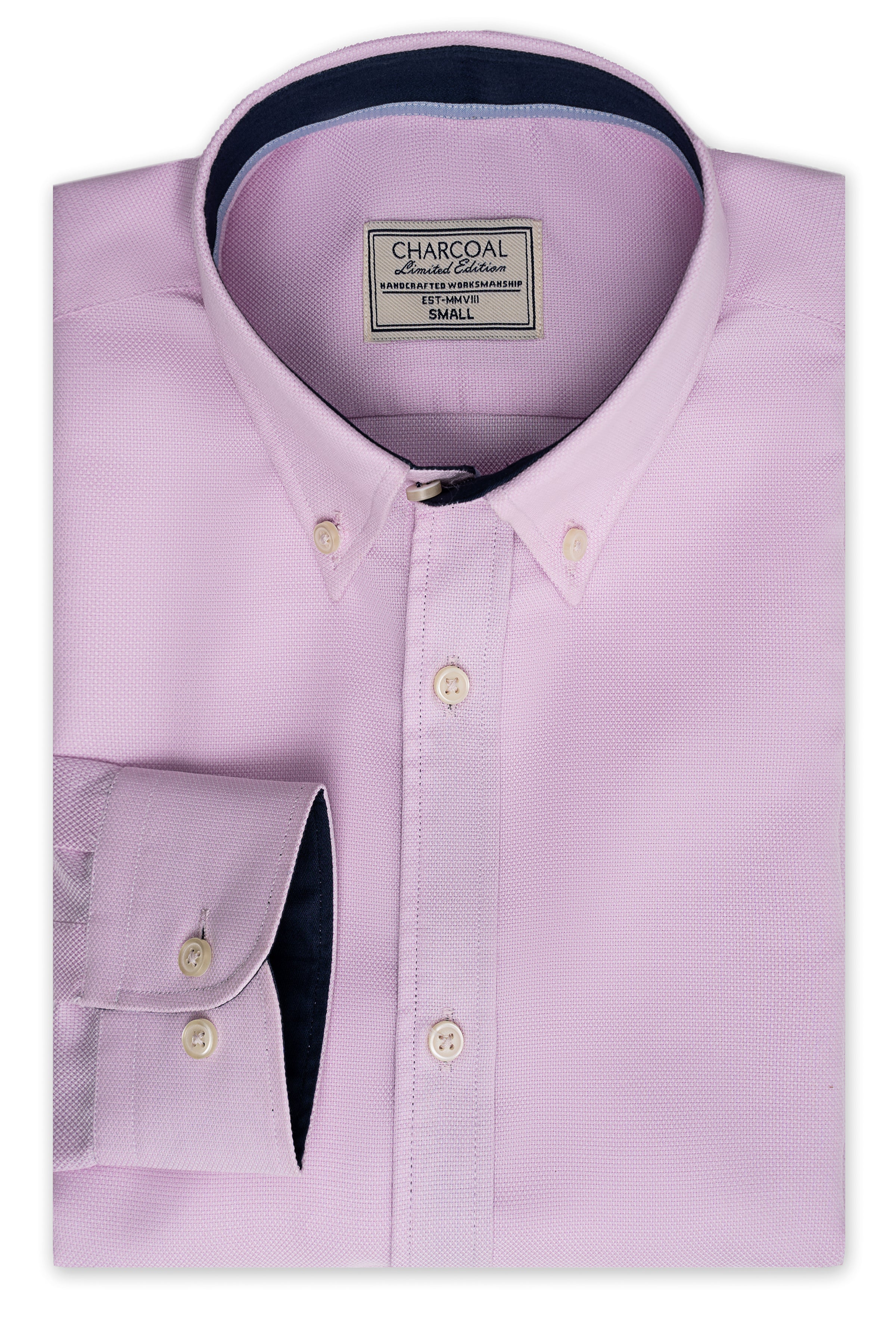 Pink limited edition dress shirt with button placket and pointed collar