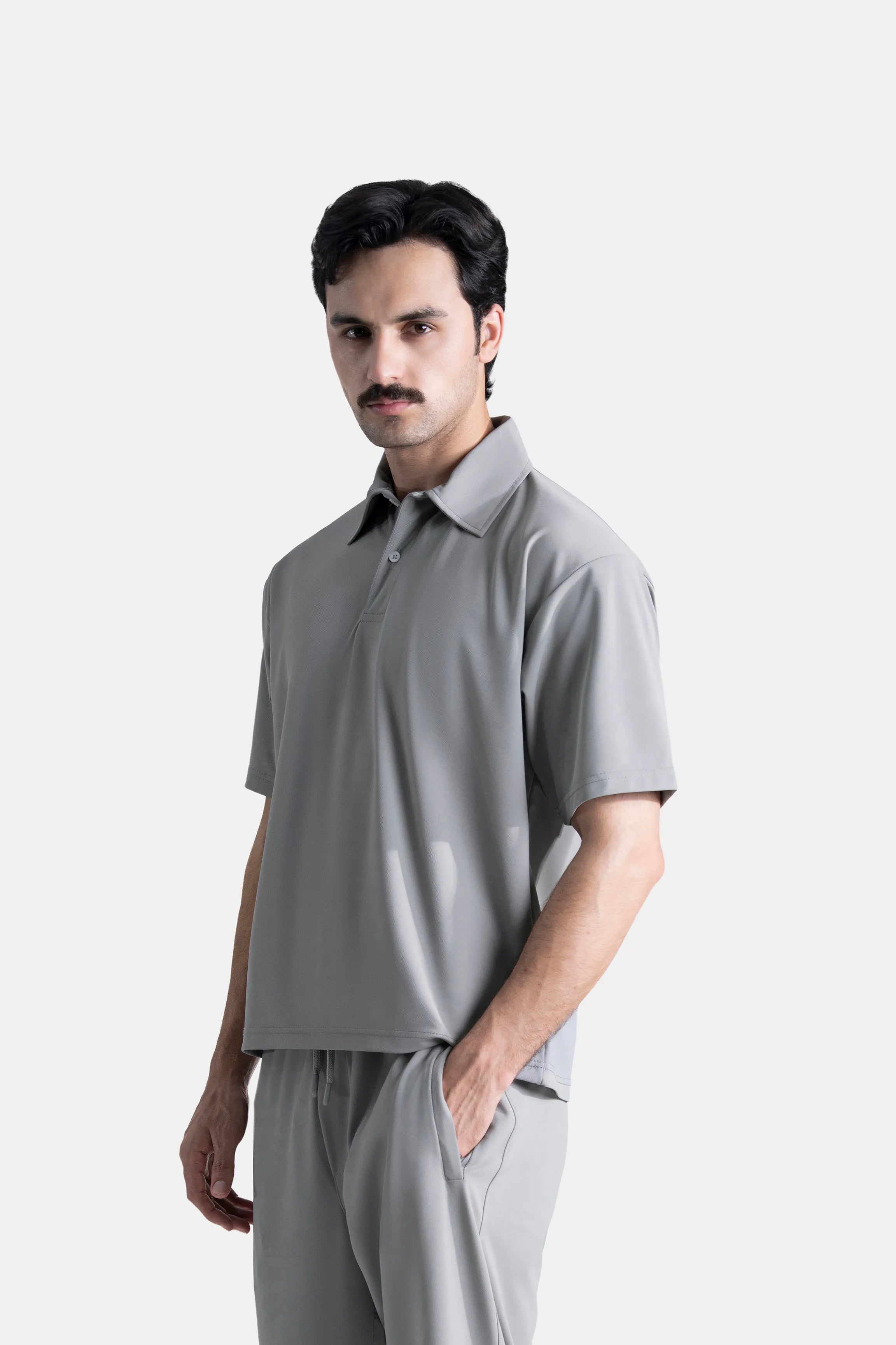 LOOSE FIT HALF SLEEVES POLO SHIRT GREY