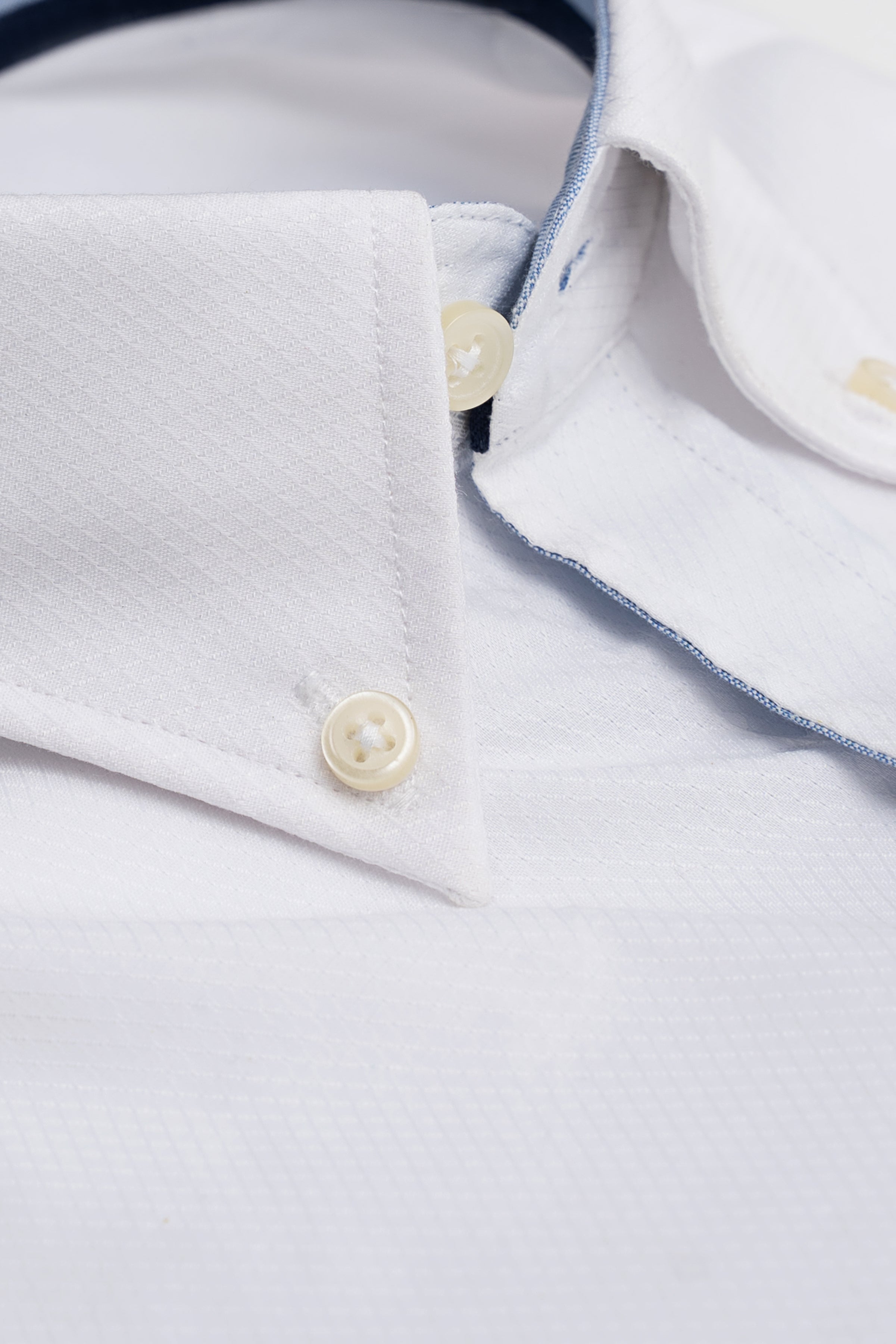 White shirt sleeve close-up with textured cuff and round button
