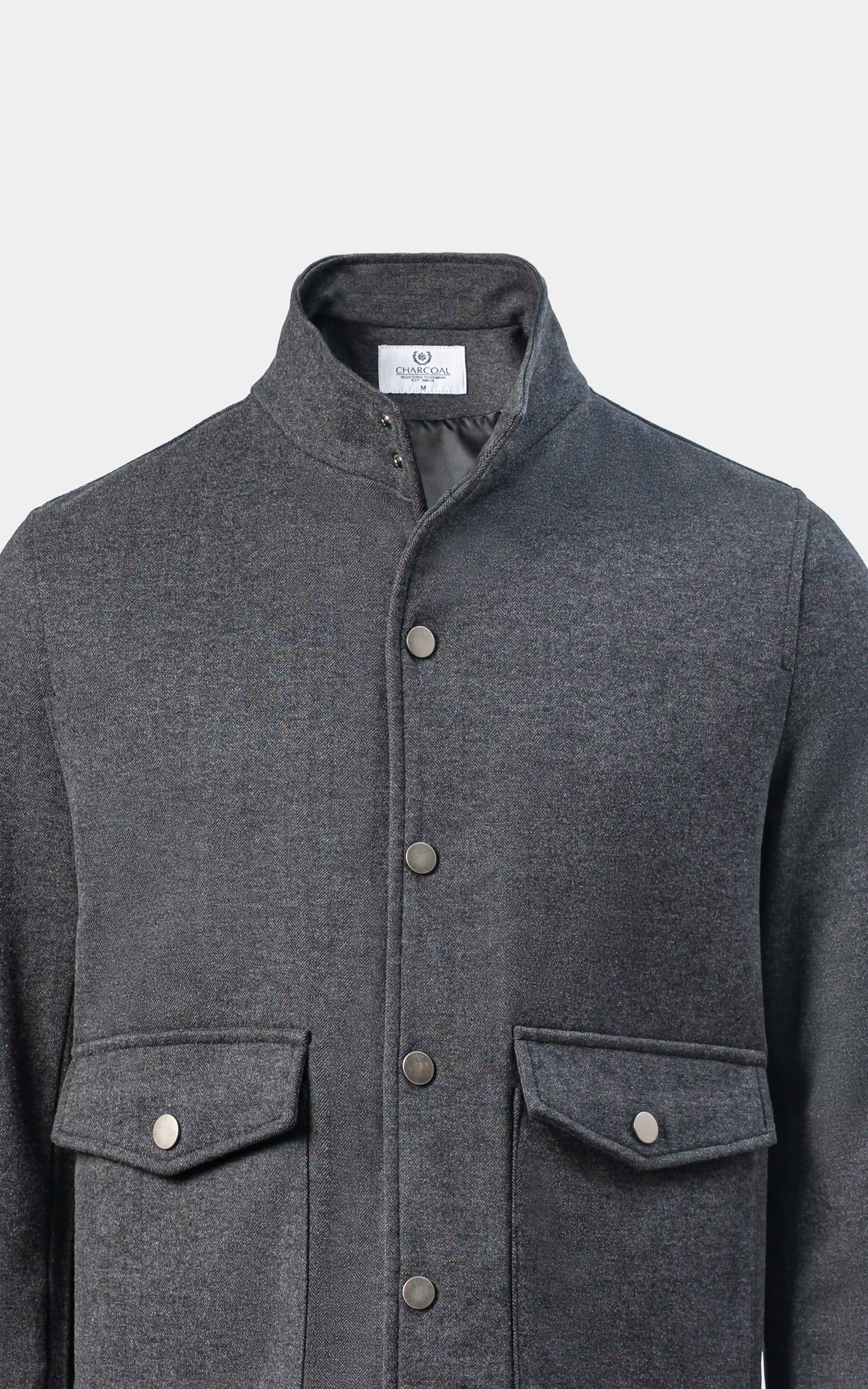 SMART FIT FULLSLEEVE BAN COLLAR JACKET DARK GREY