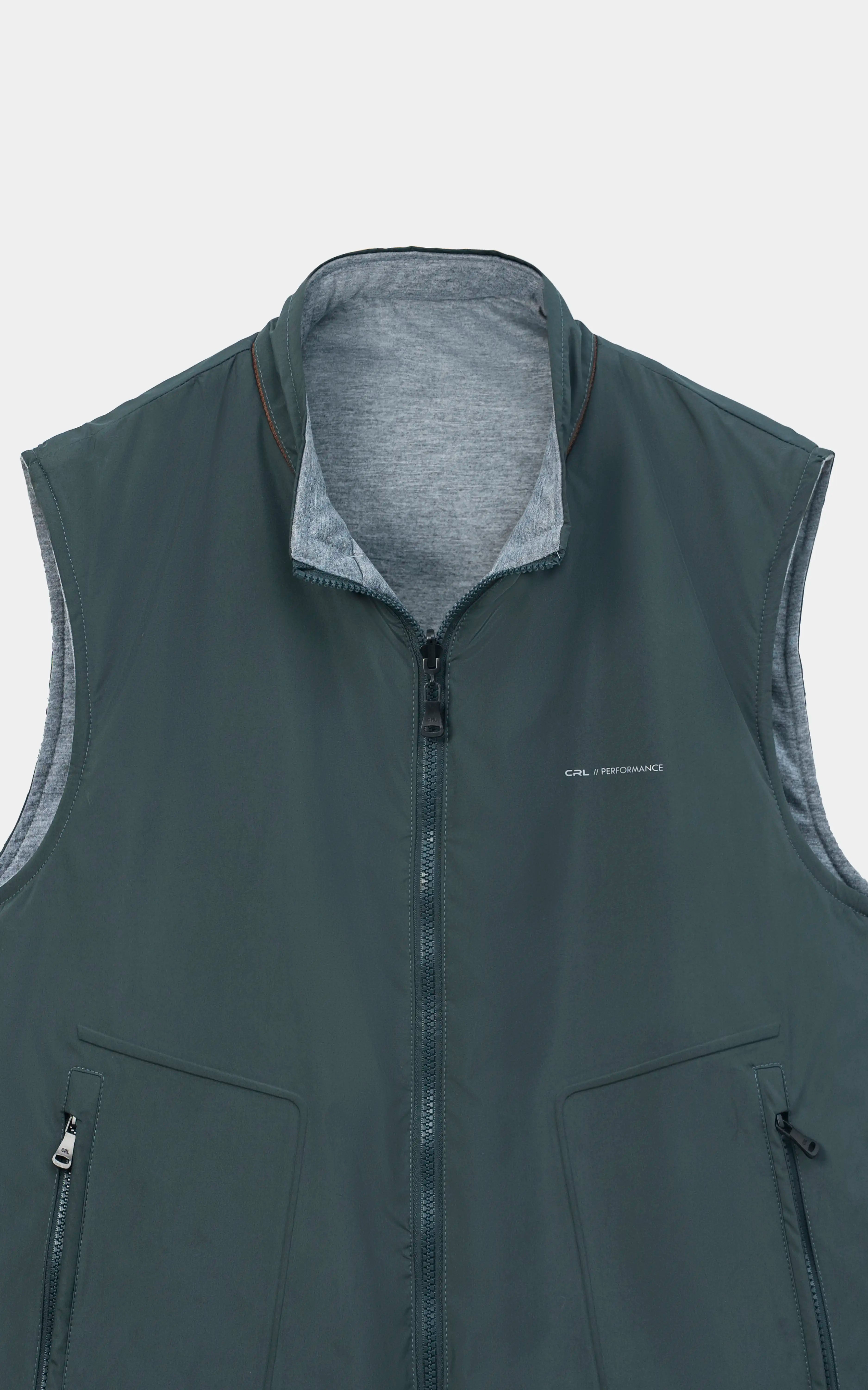 SMART FIT SLEEVELESS REVERSIBLE JACKET DARK GREEN WITH GREY MELANGE