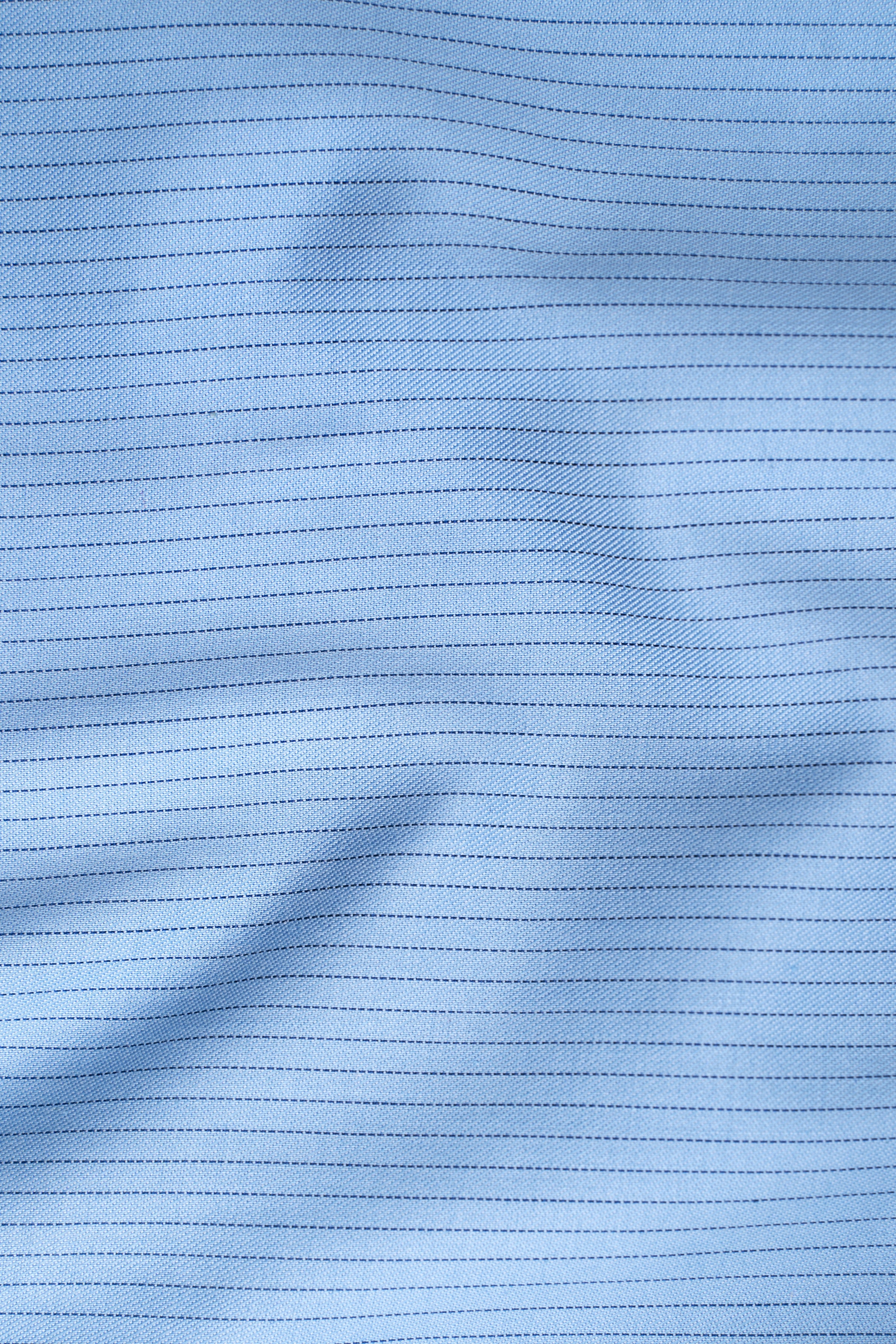 Sky blue striped dress shirt fabric with fine horizontal pinstripes