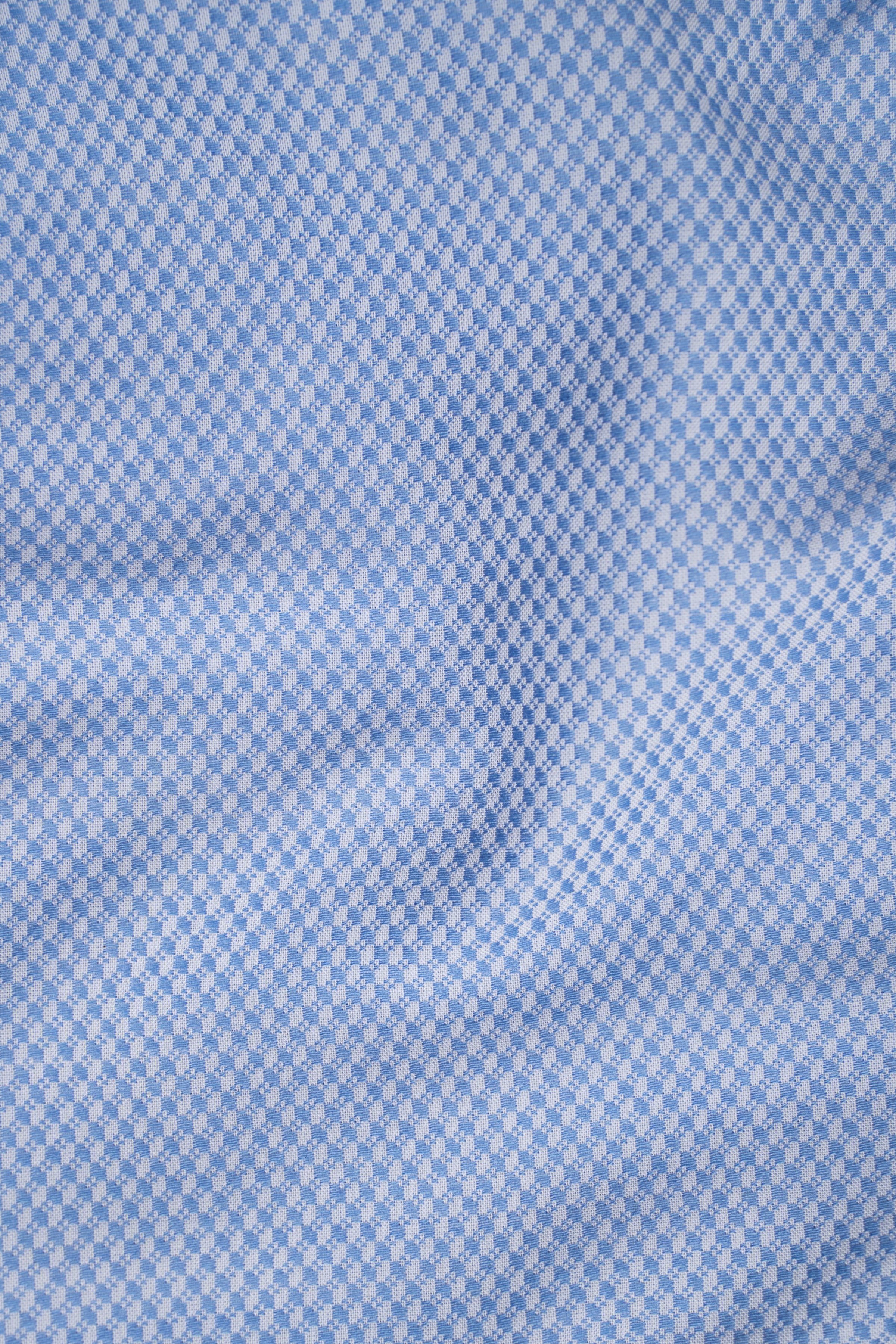 Sky blue dress shirt fabric with small geometric pattern