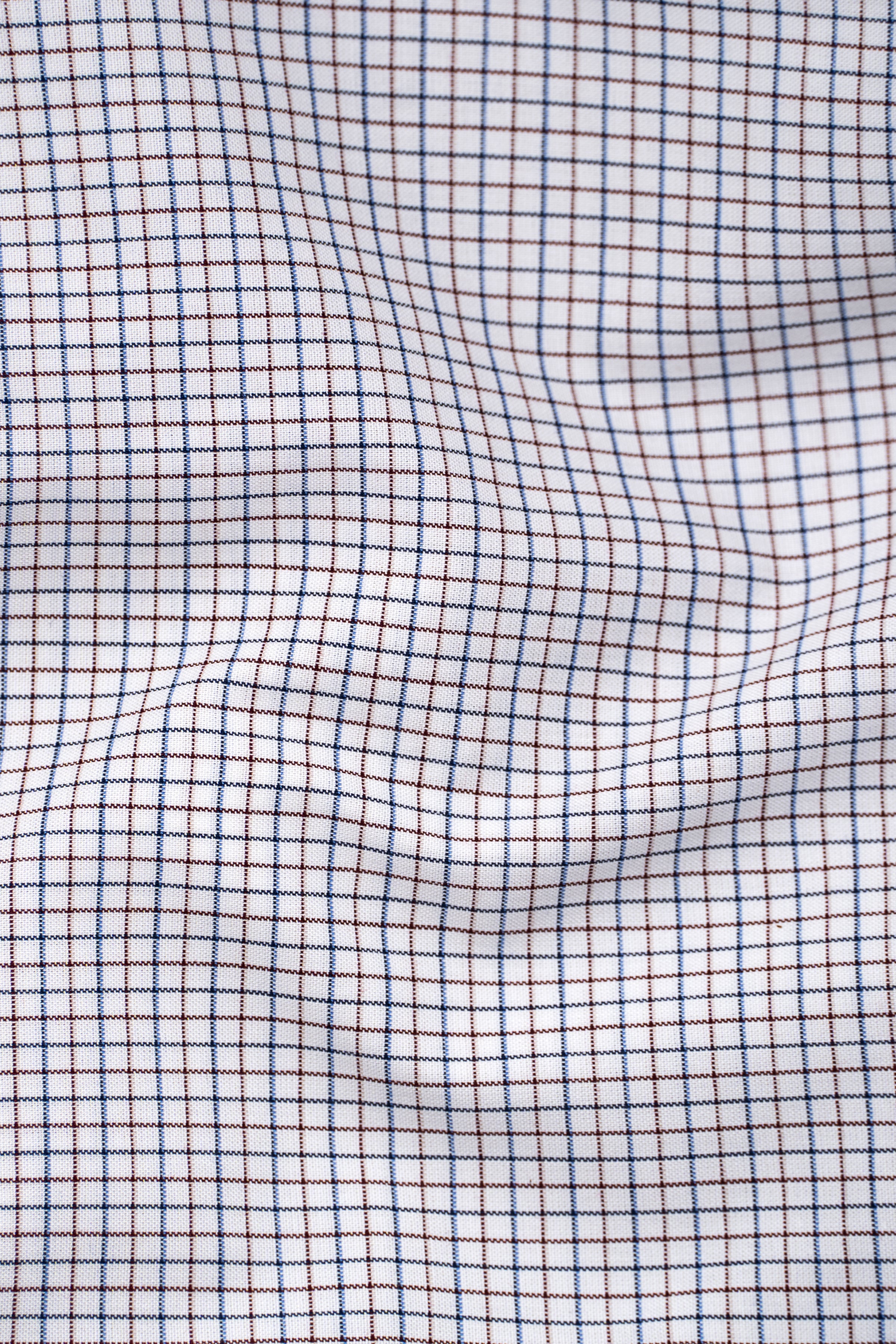 Limited edition dress shirt fabric, white with dark check pattern