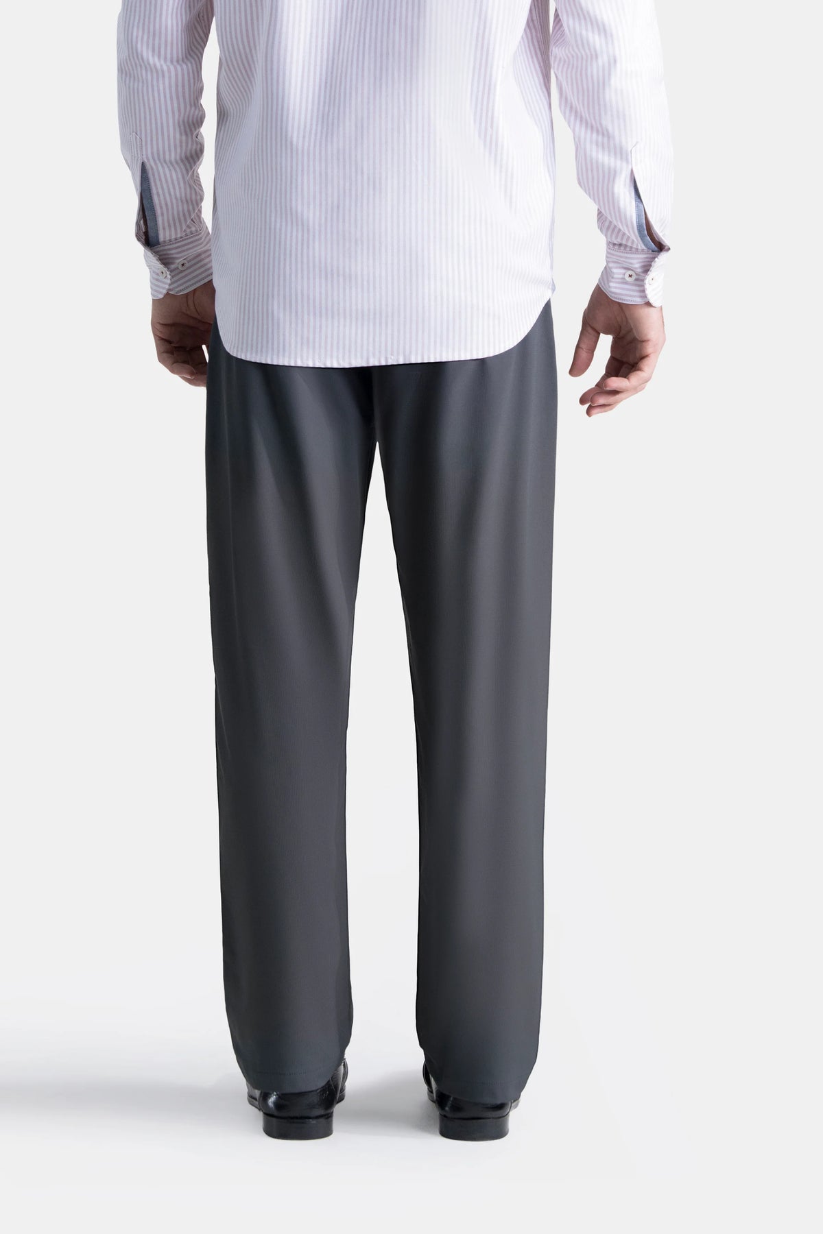 Straight-fit casual trousers in dark grey with relaxed straight legs and cuffs