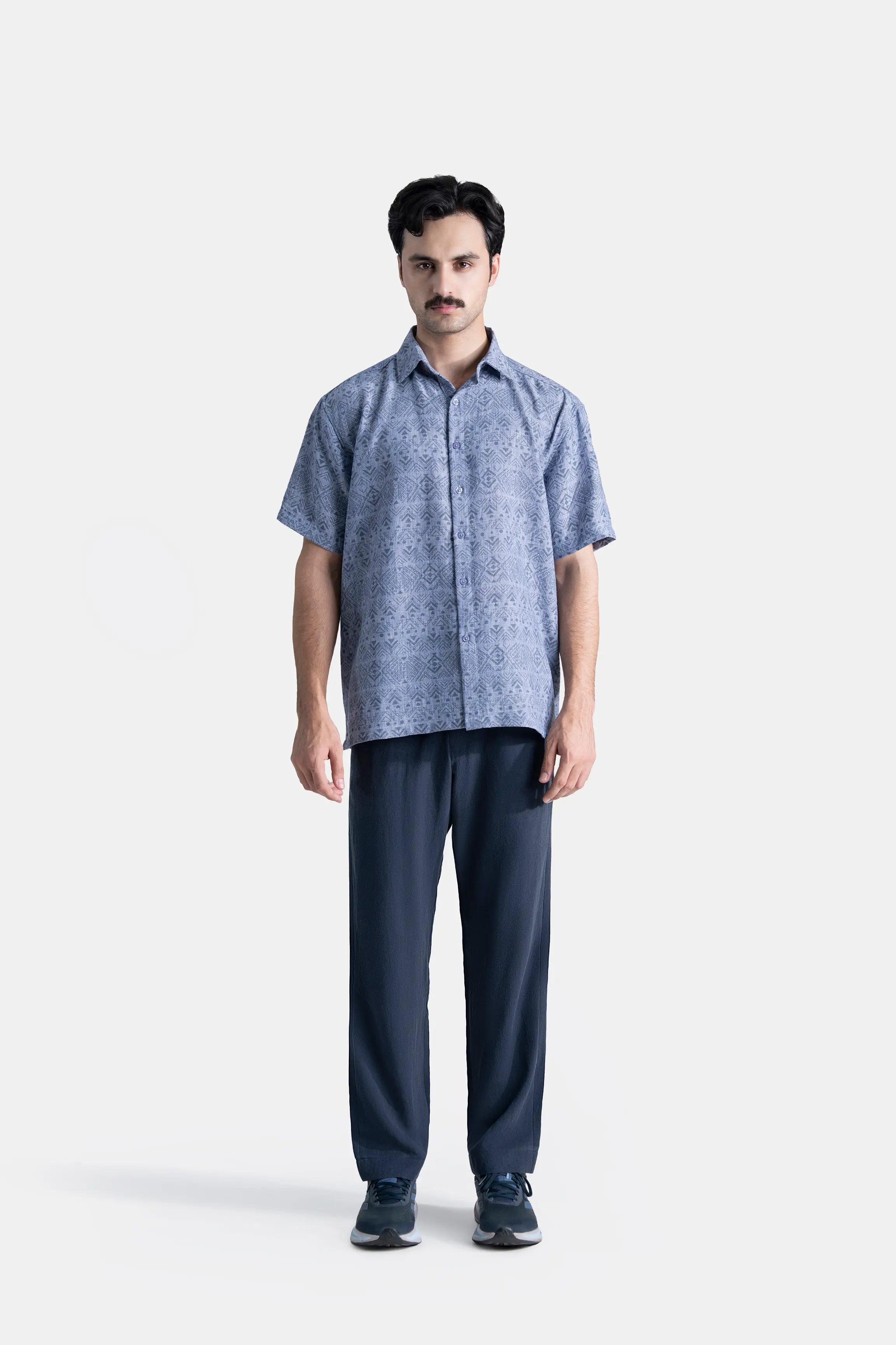 RELAX FIT PRINTED CASUAL SHIRT BLUE