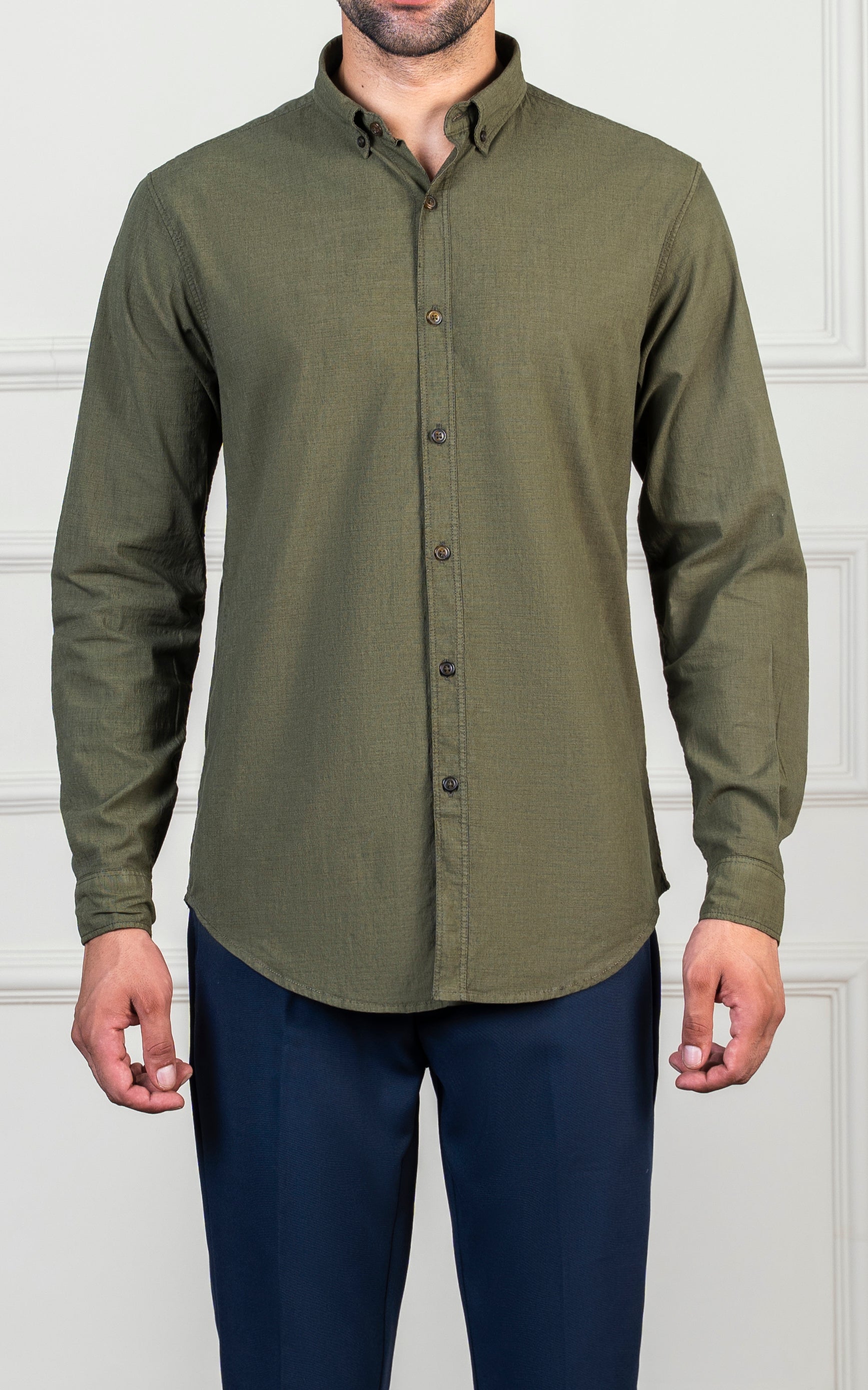 CASUAL GARMENT DYED SMART FIT SHIRT GREEN