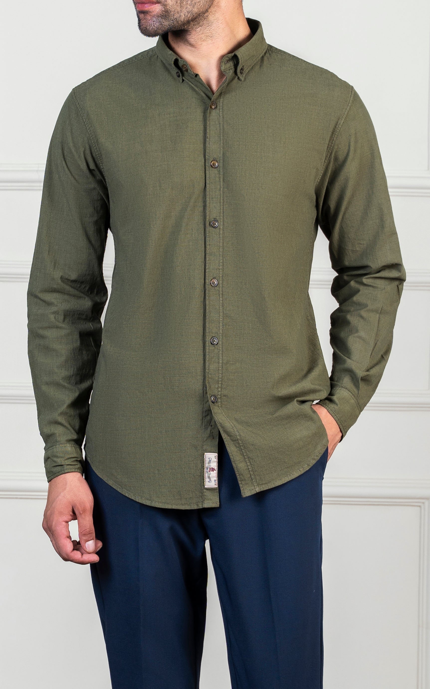 CASUAL GARMENT DYED SMART FIT SHIRT GREEN