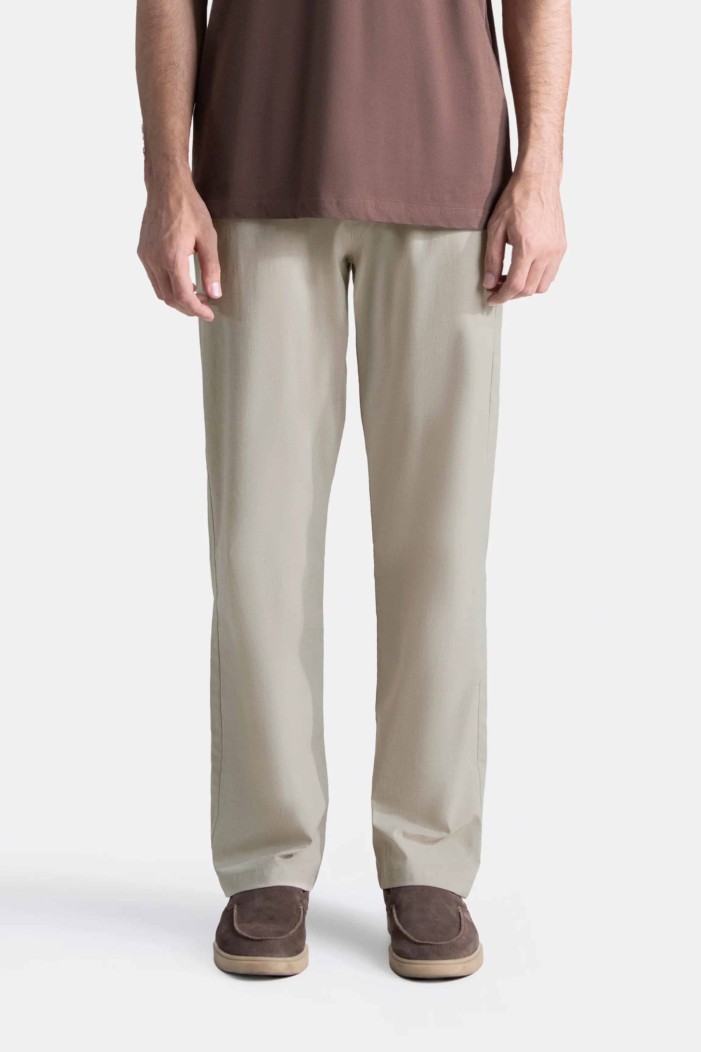 LOOSE FIT TROUSER WITH ELASTICATED WASTBAND KHAKI