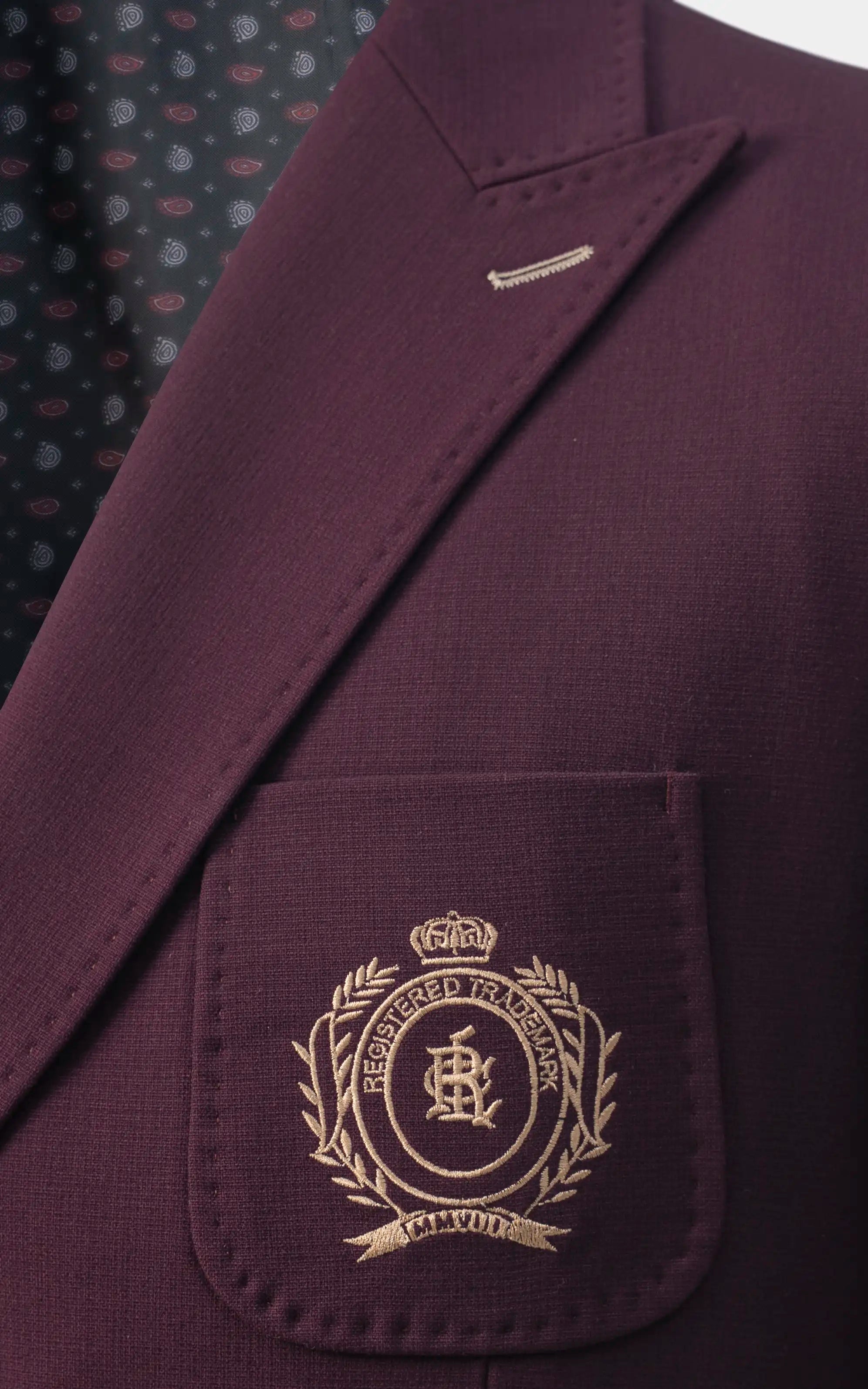 Double-breasted with peak lapels Maroon