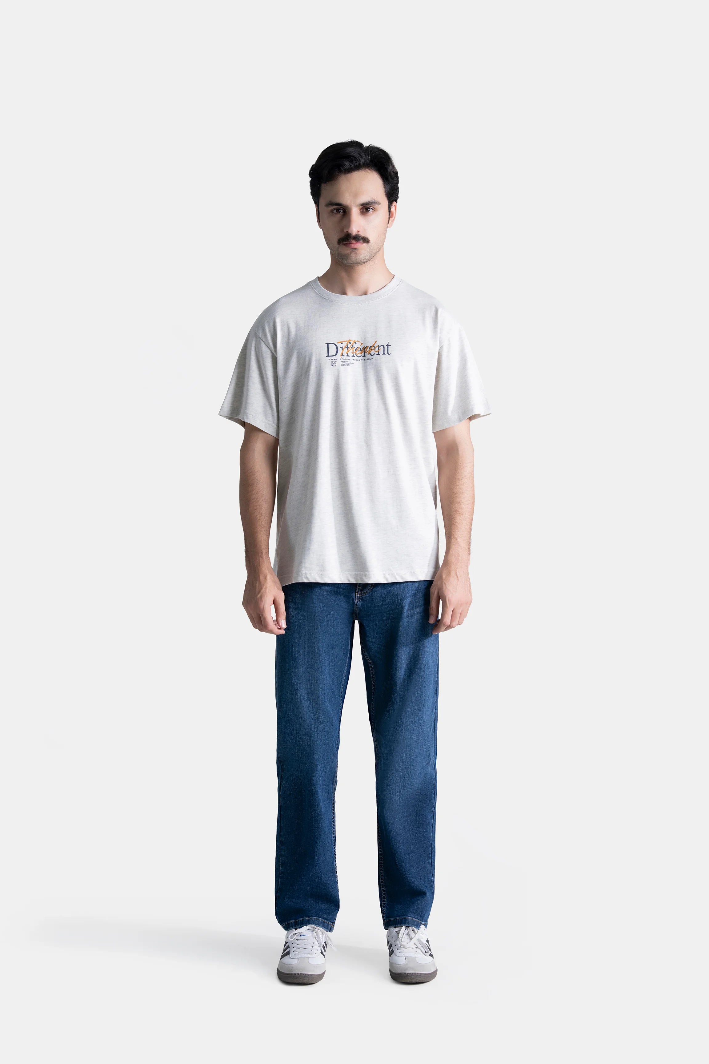 OVERSIZE CREW NECK GRAPHIC T SHIRT OATMEAL