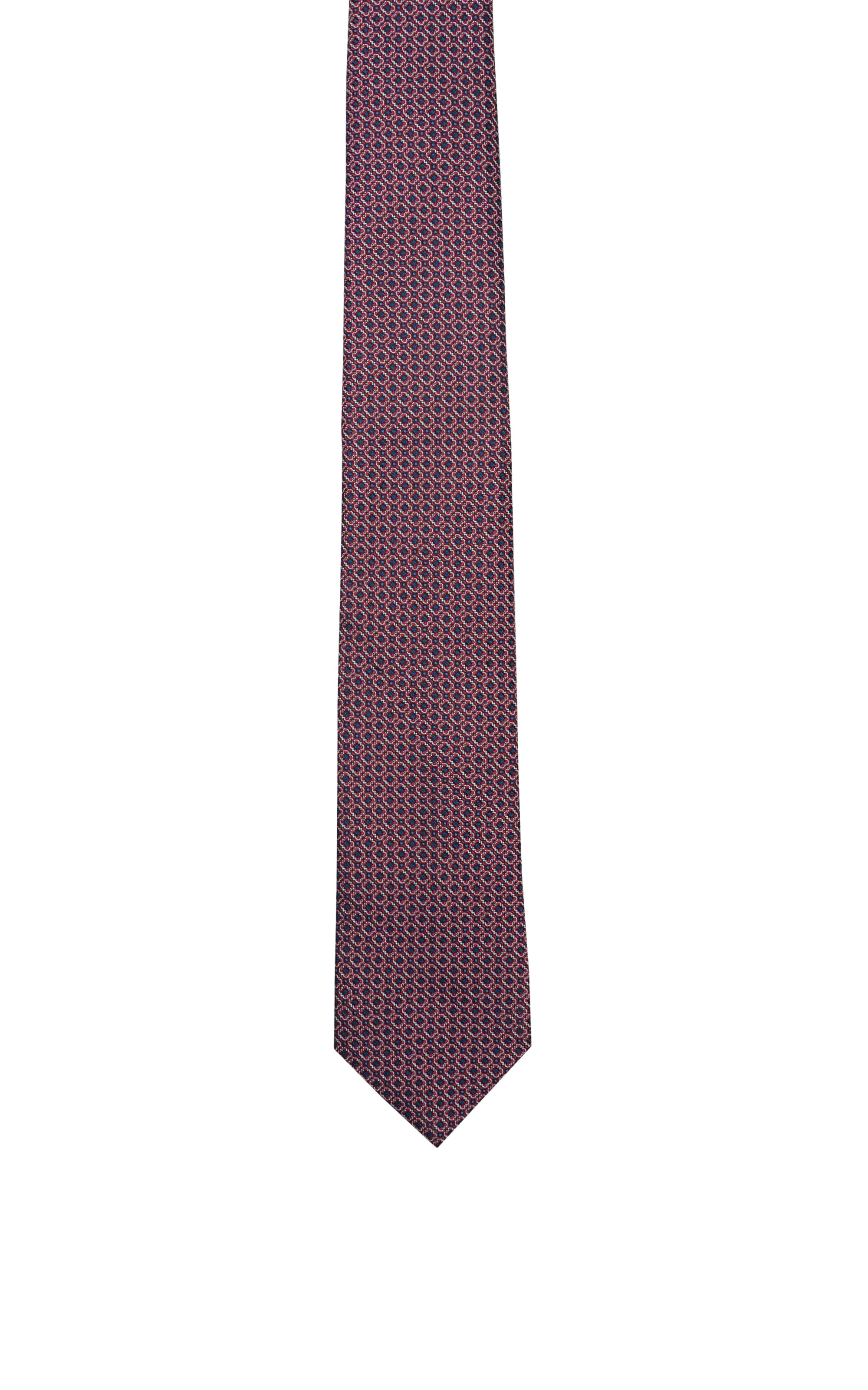 Poly silk tie, dark maroon with small diamond geometric pattern