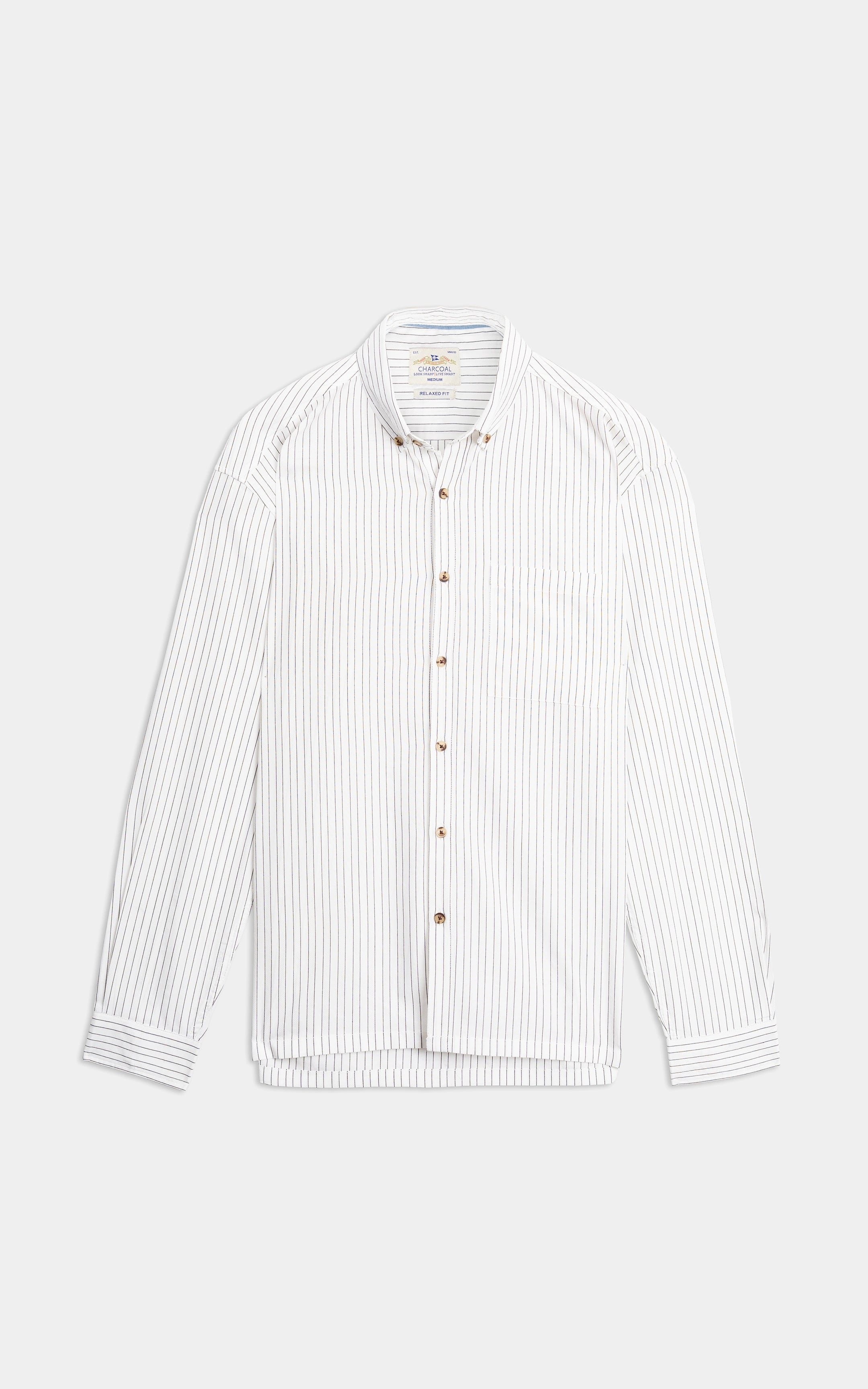 BUTTON DOWN COLLAR STRIPED CASUAL SHIRT OFF WHITE