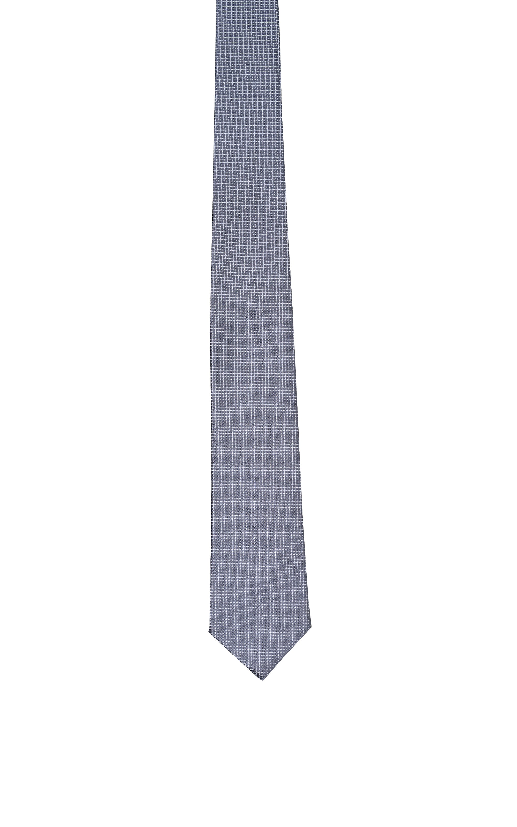 Poly silk tie in light blue with microcheck texture, straight view