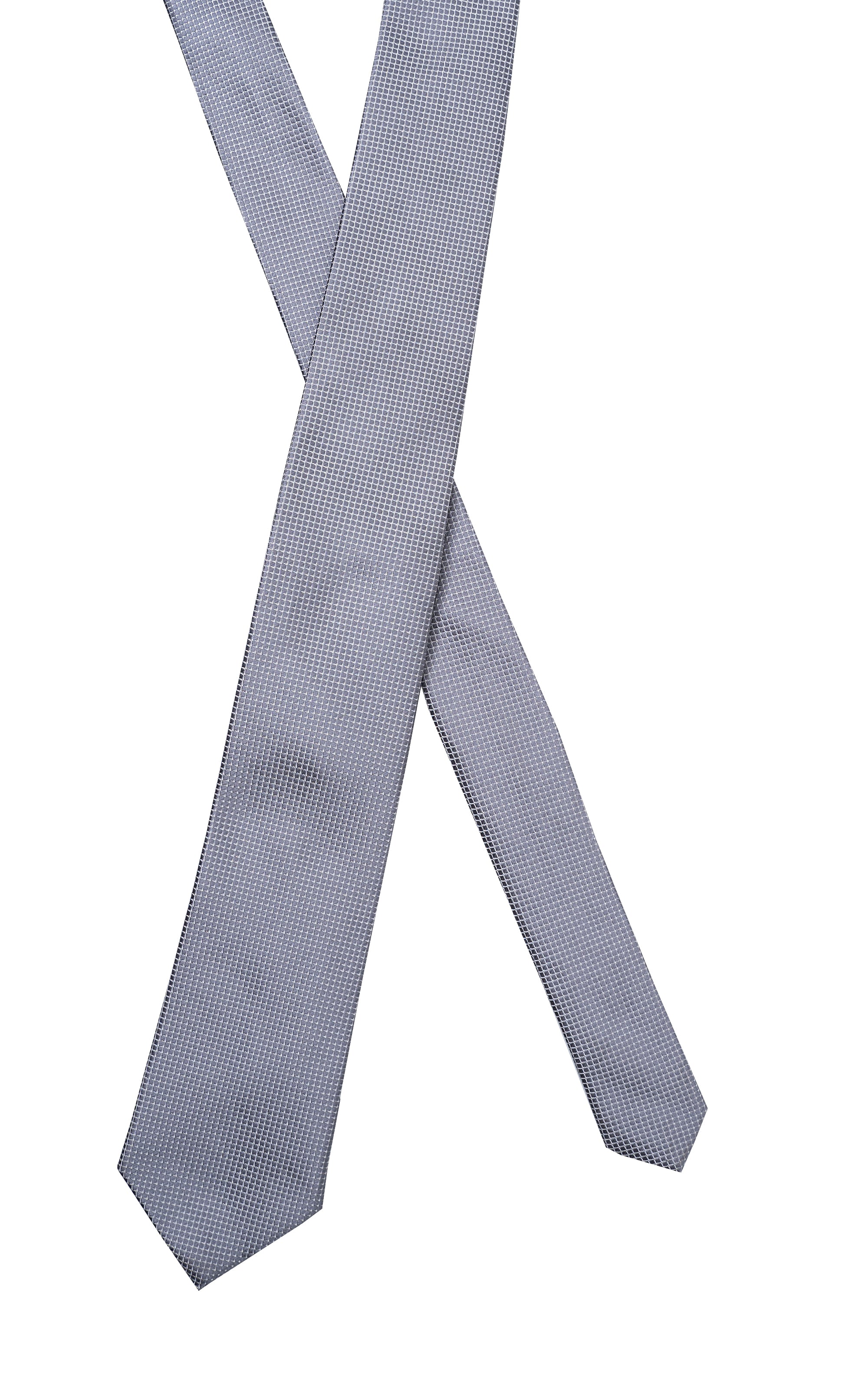 Poly silk tie, light blue microcheck pattern, crossed folded display