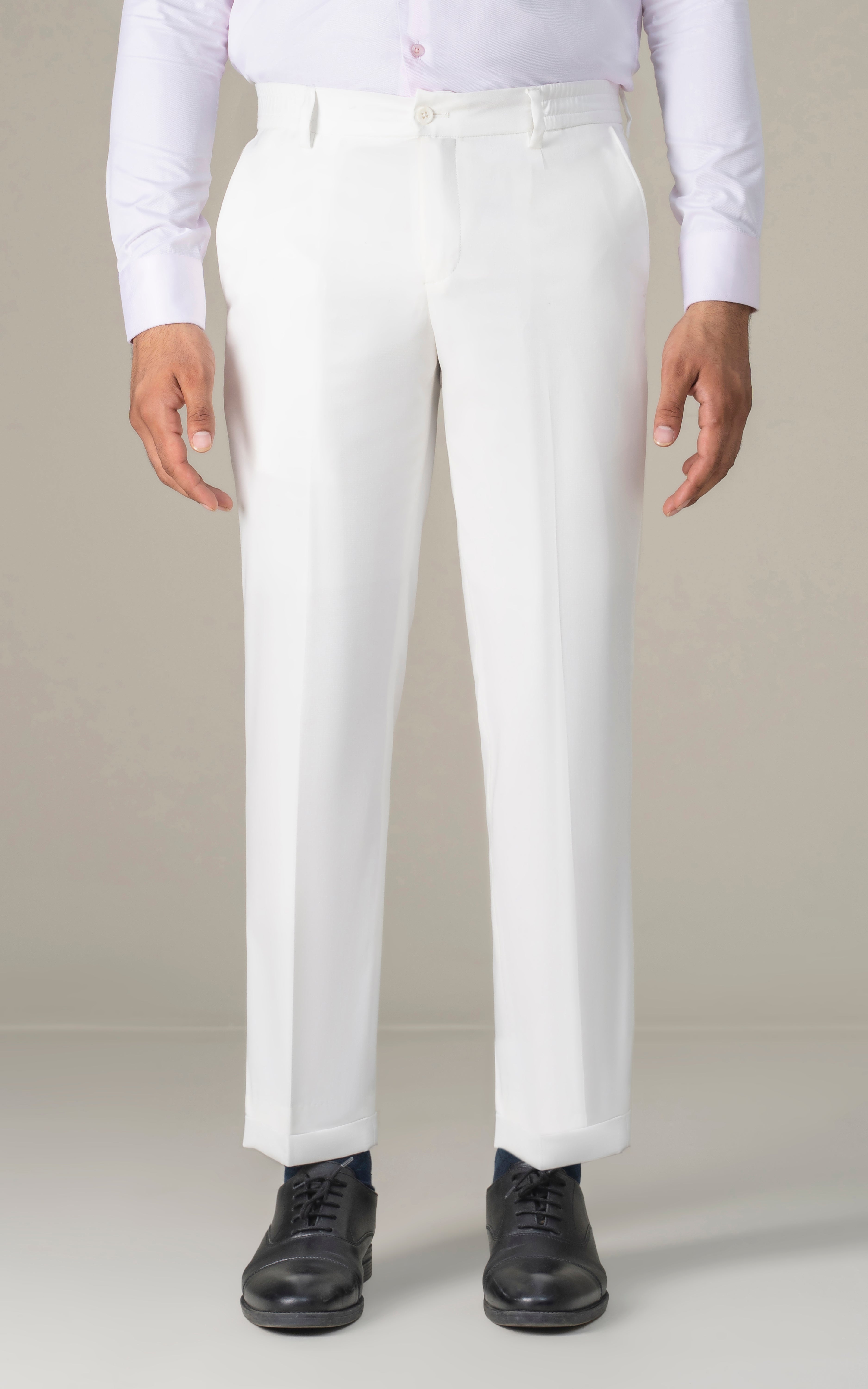 Elasticated pleated pant white