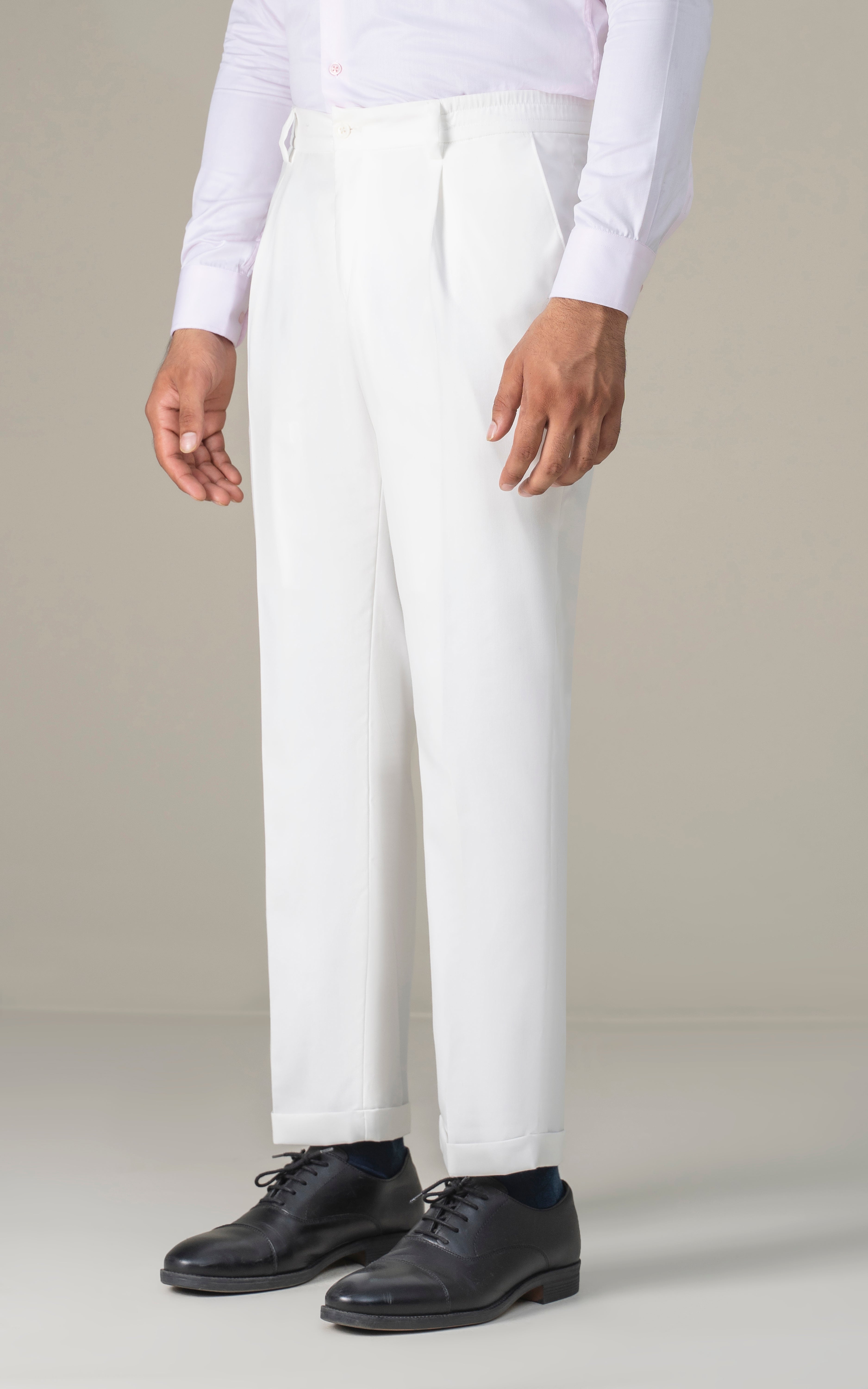 Elasticated pleated pant white