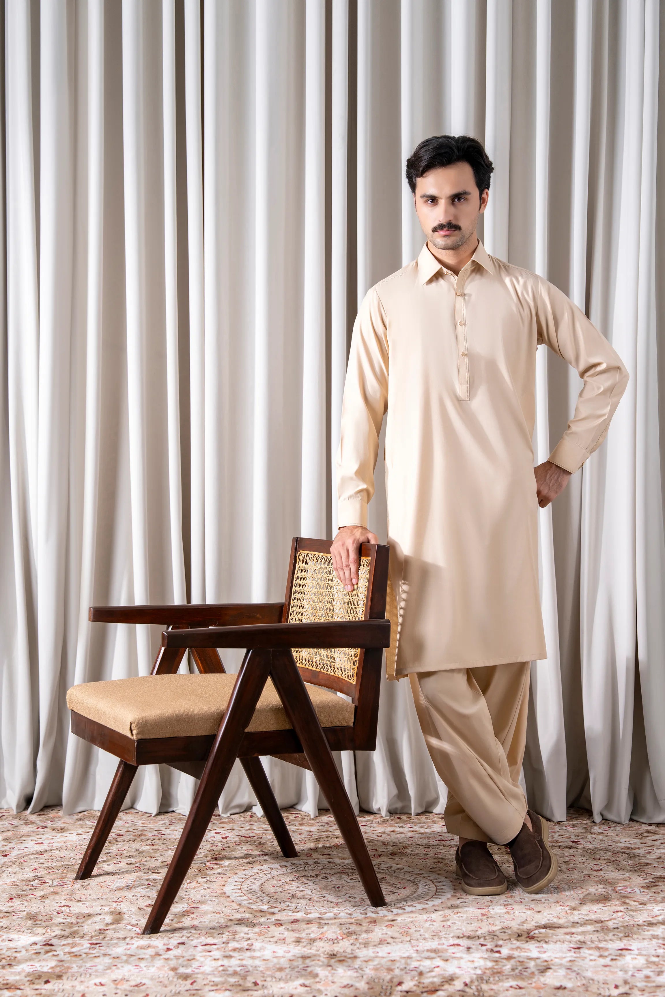 TEXTURED BLENDED KAMEEZ SHALWAR - SIGNATURE COLLECTION BEIGE