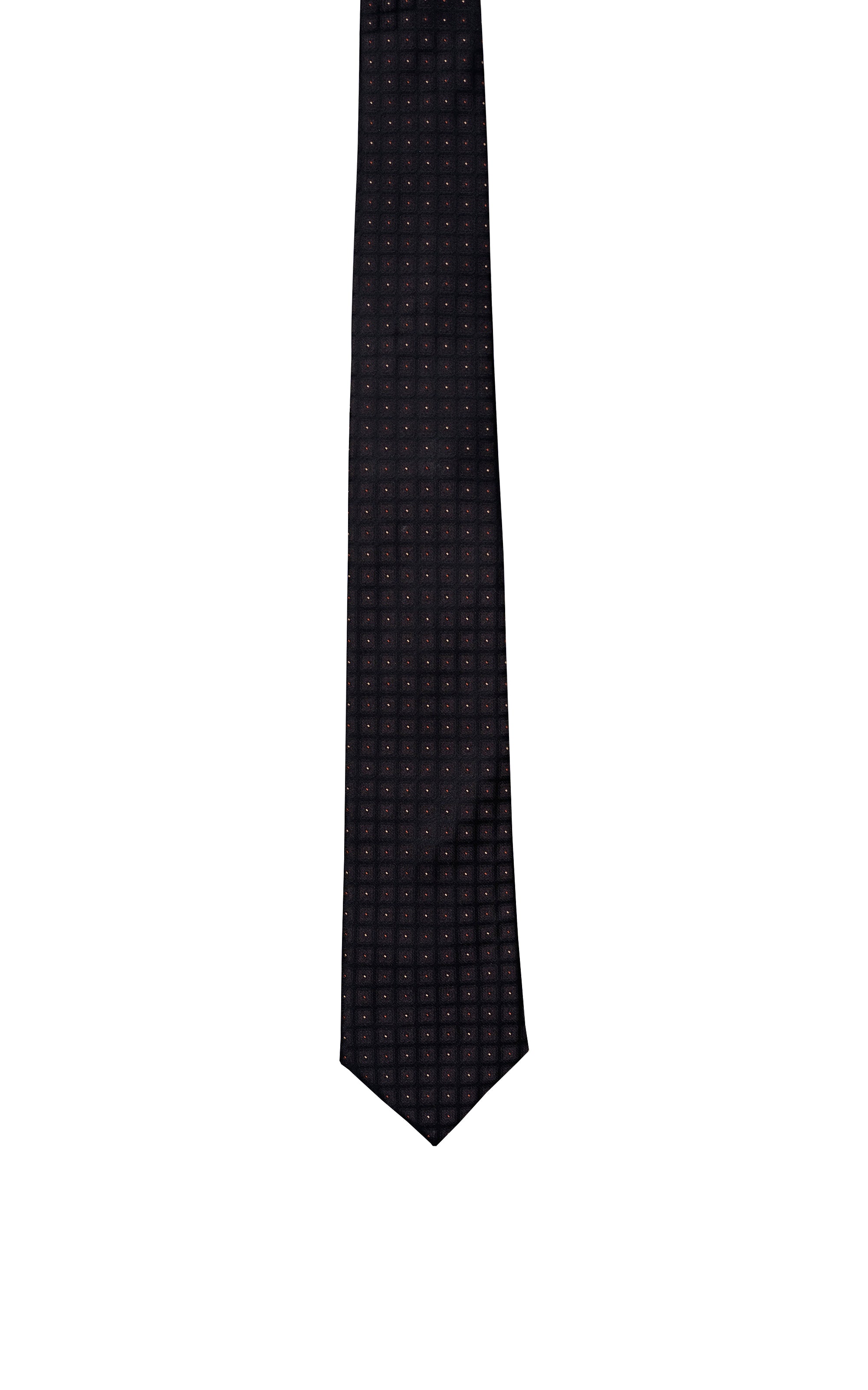 Charcoal poly silk tie with small geometric dot grid pattern