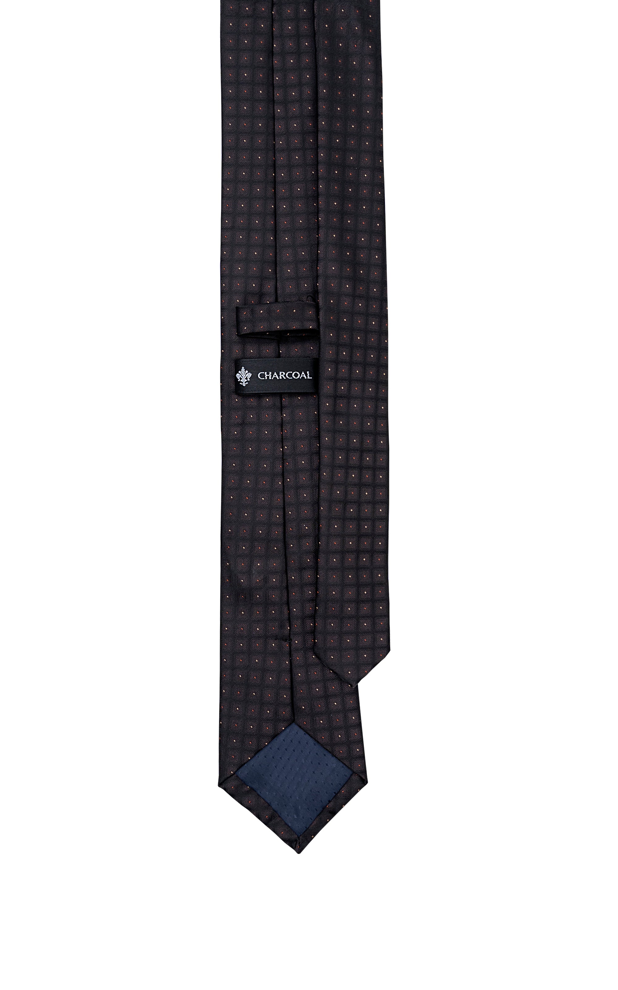 Charcoal poly silk tie with keeper and narrow pointed end