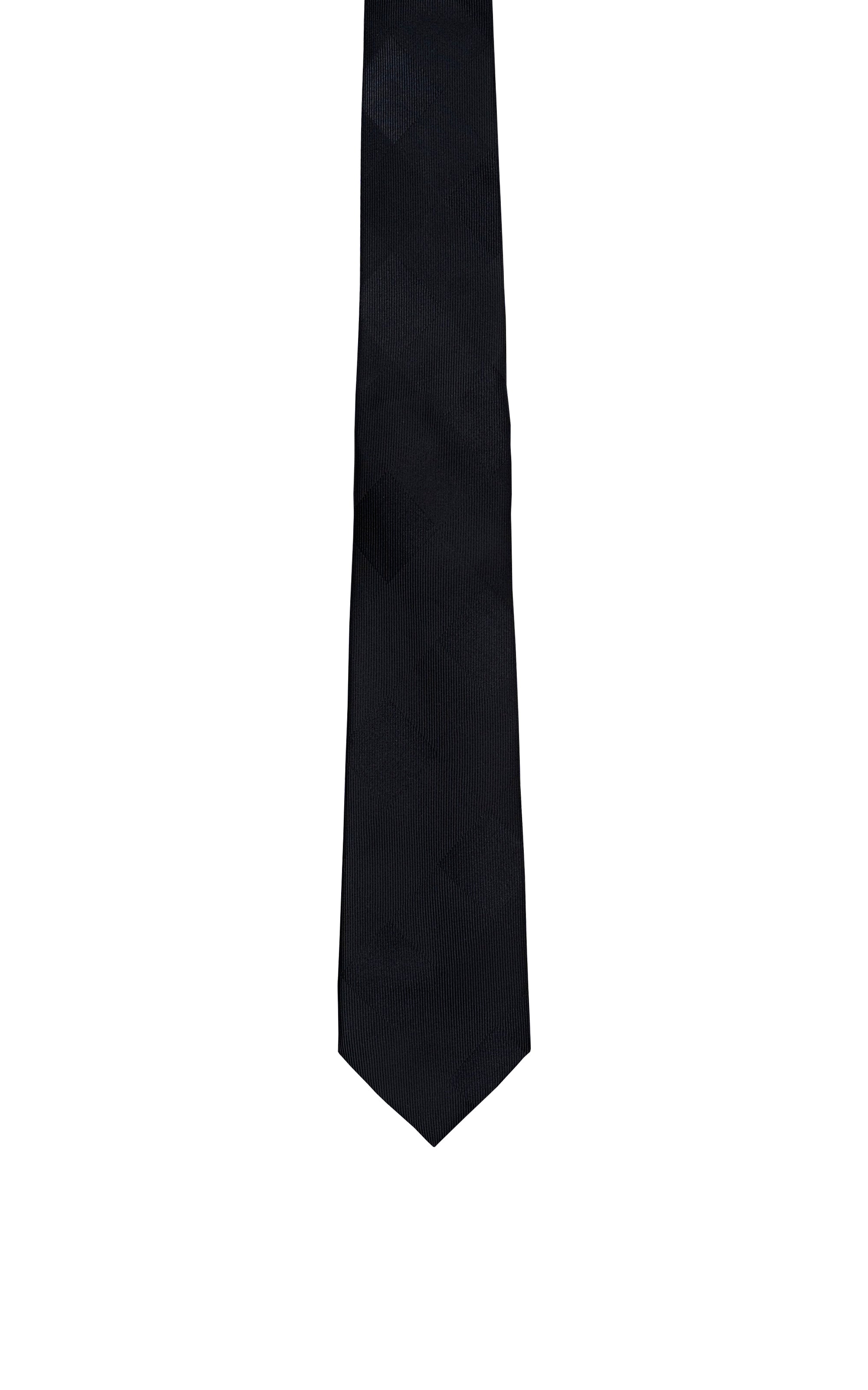 Poly silk tie, long narrow dark solid with pointed end