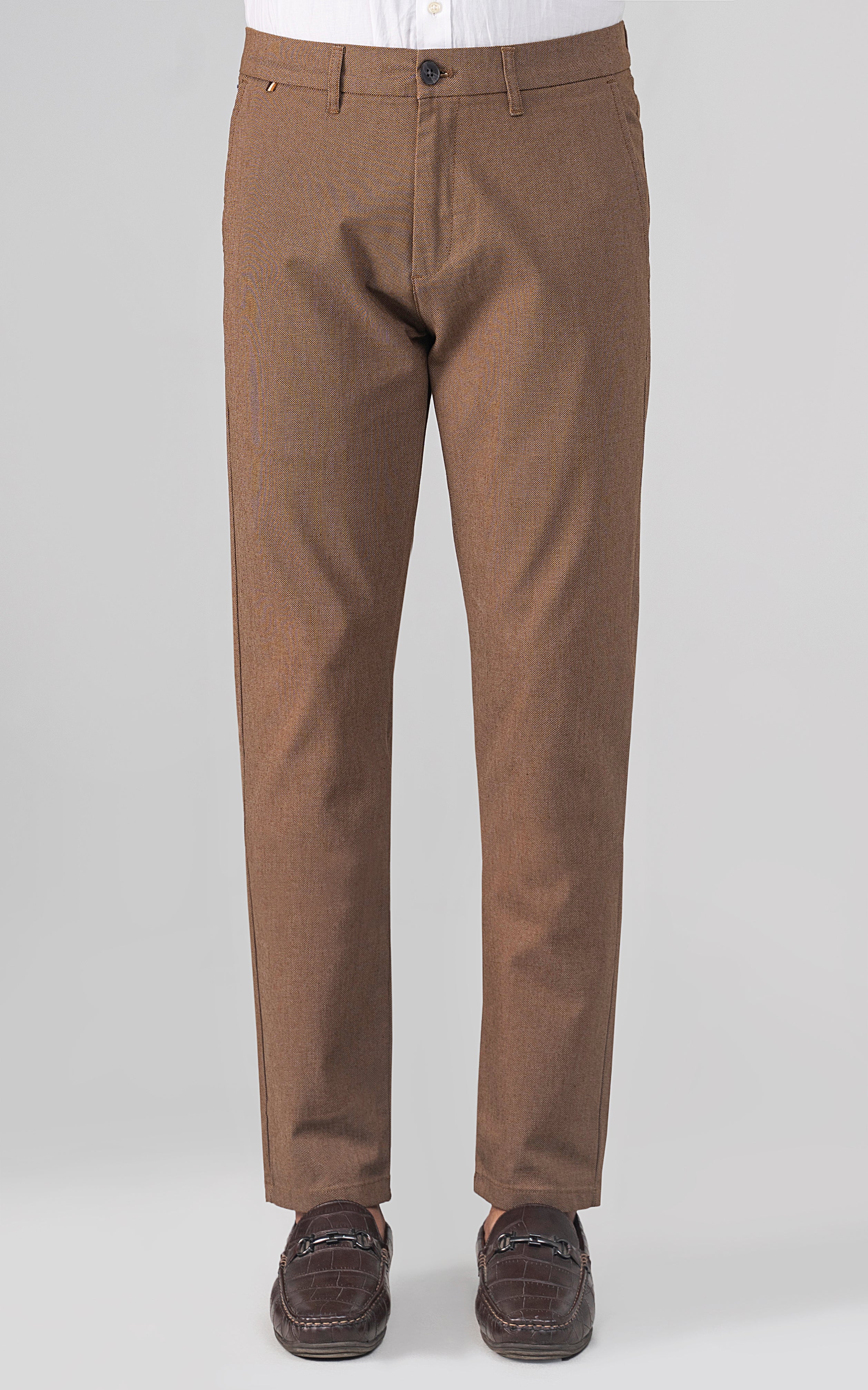 TEXTURED SMART FIT CASUAL PANT CAMEL