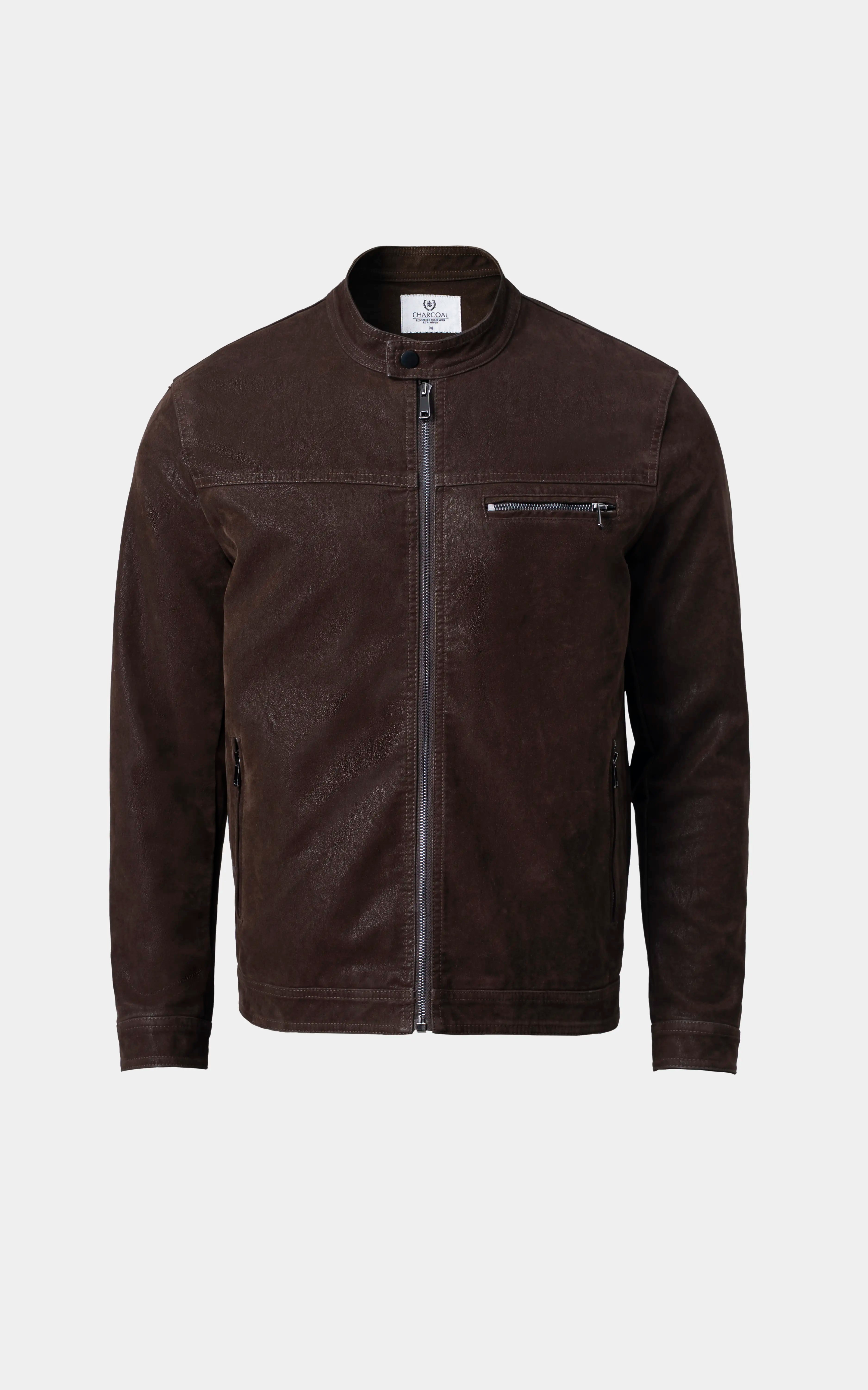 PU leather Zipper Jacket Dark Brown