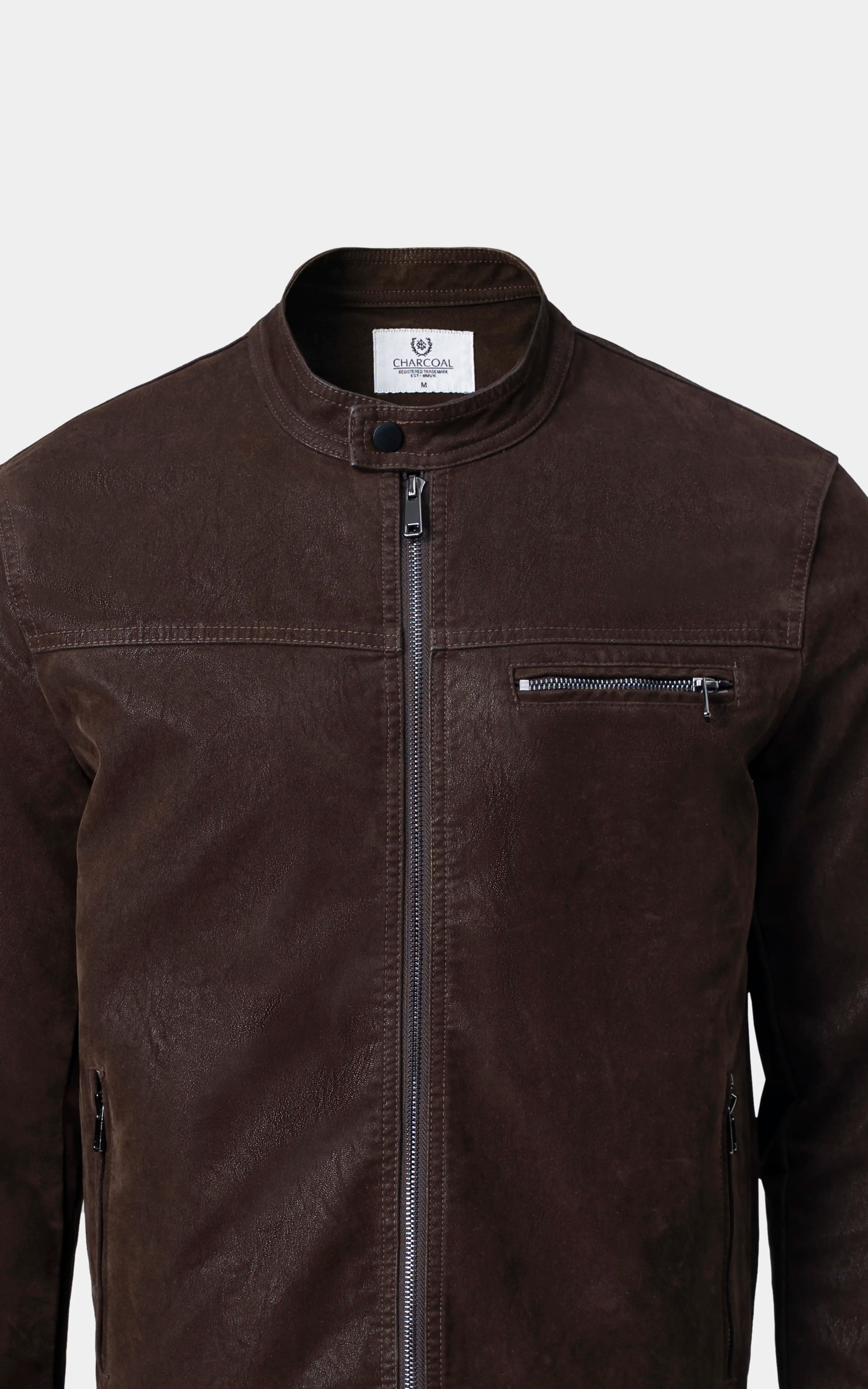 PU leather Zipper Jacket Dark Brown