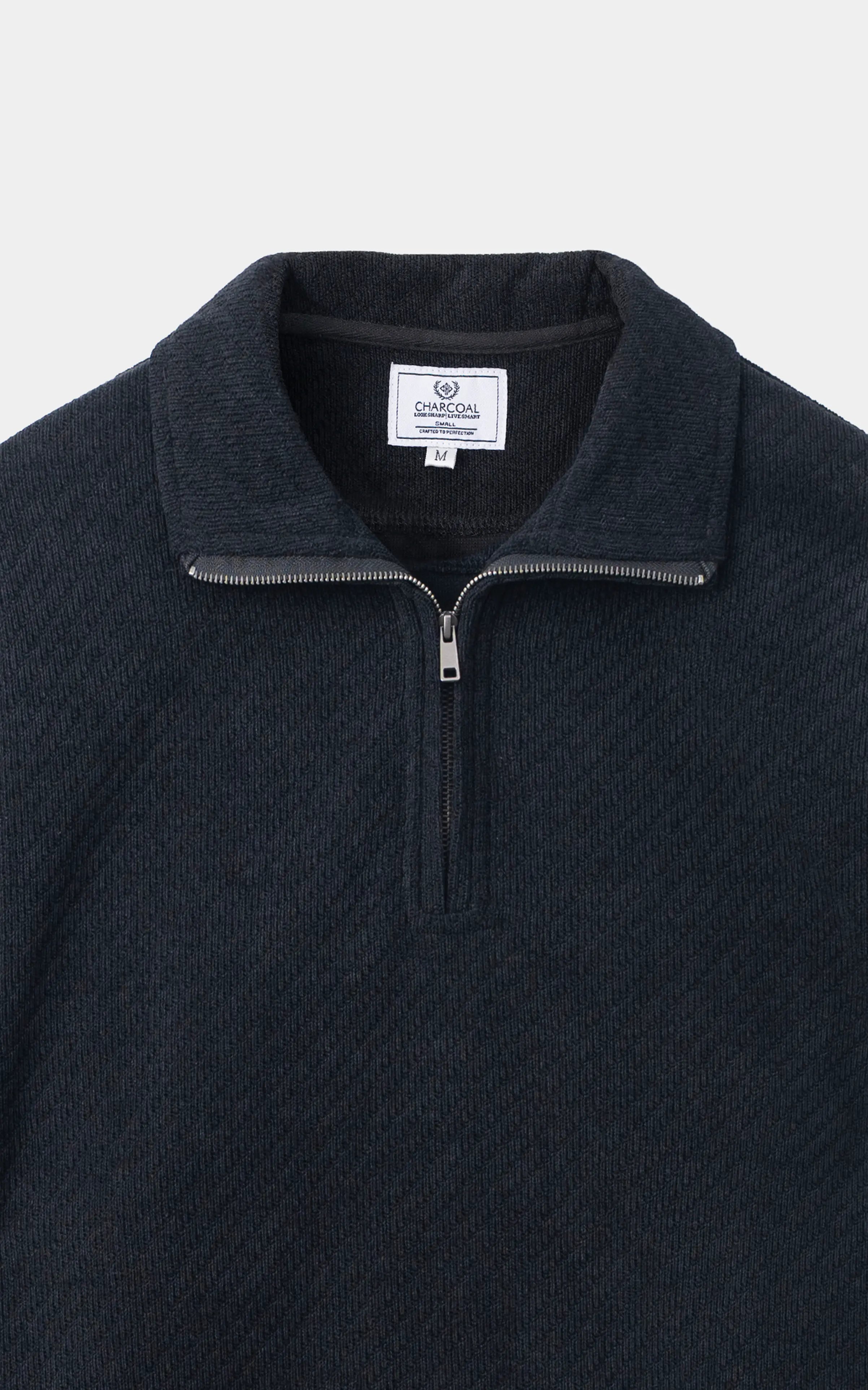 COTTON POLY BLENDED HALF ZIP SWEAT SHIRT BLACK