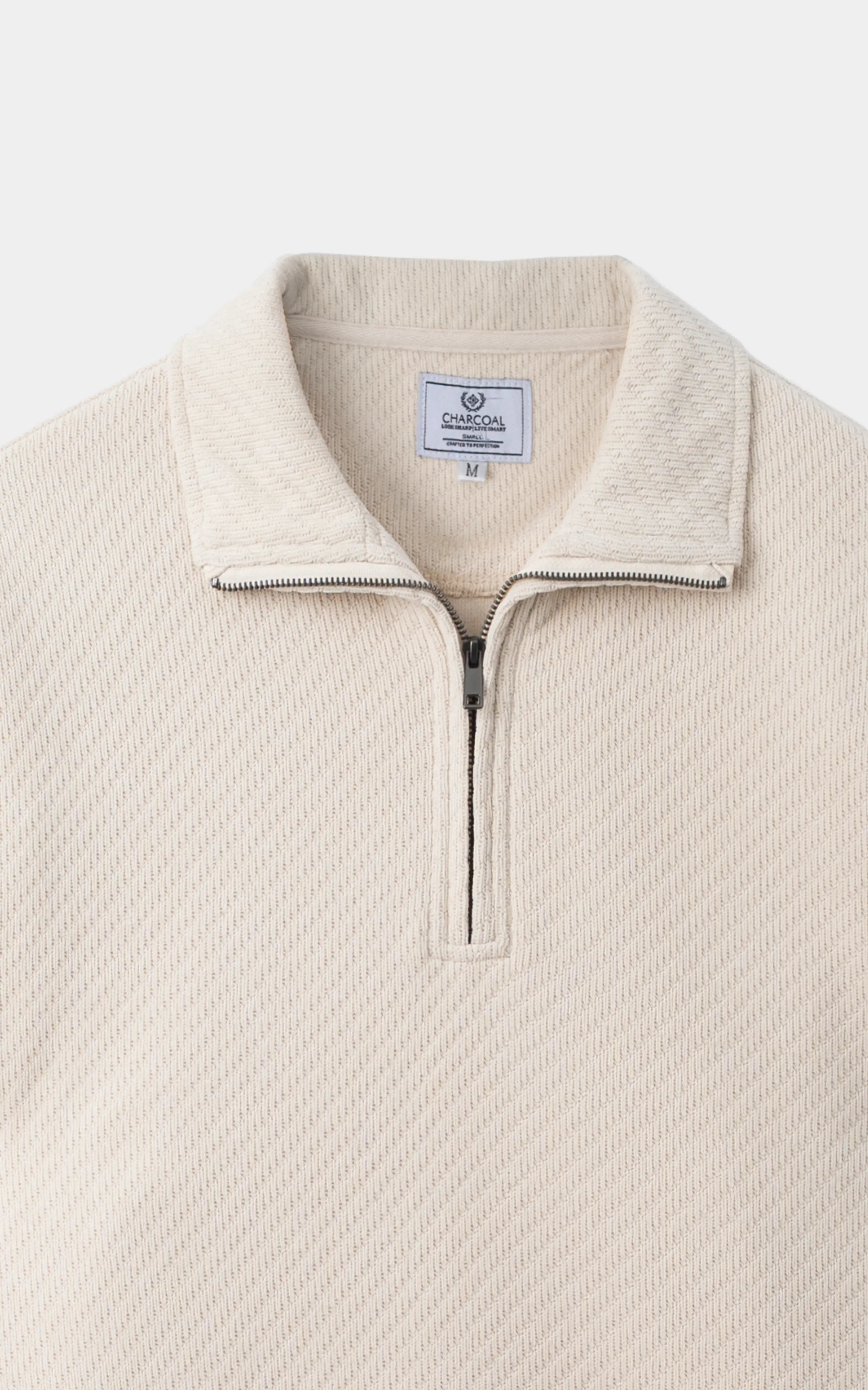 COTTON POLY BLENDED HALF ZIP SWEAT SHIRT BEIGE