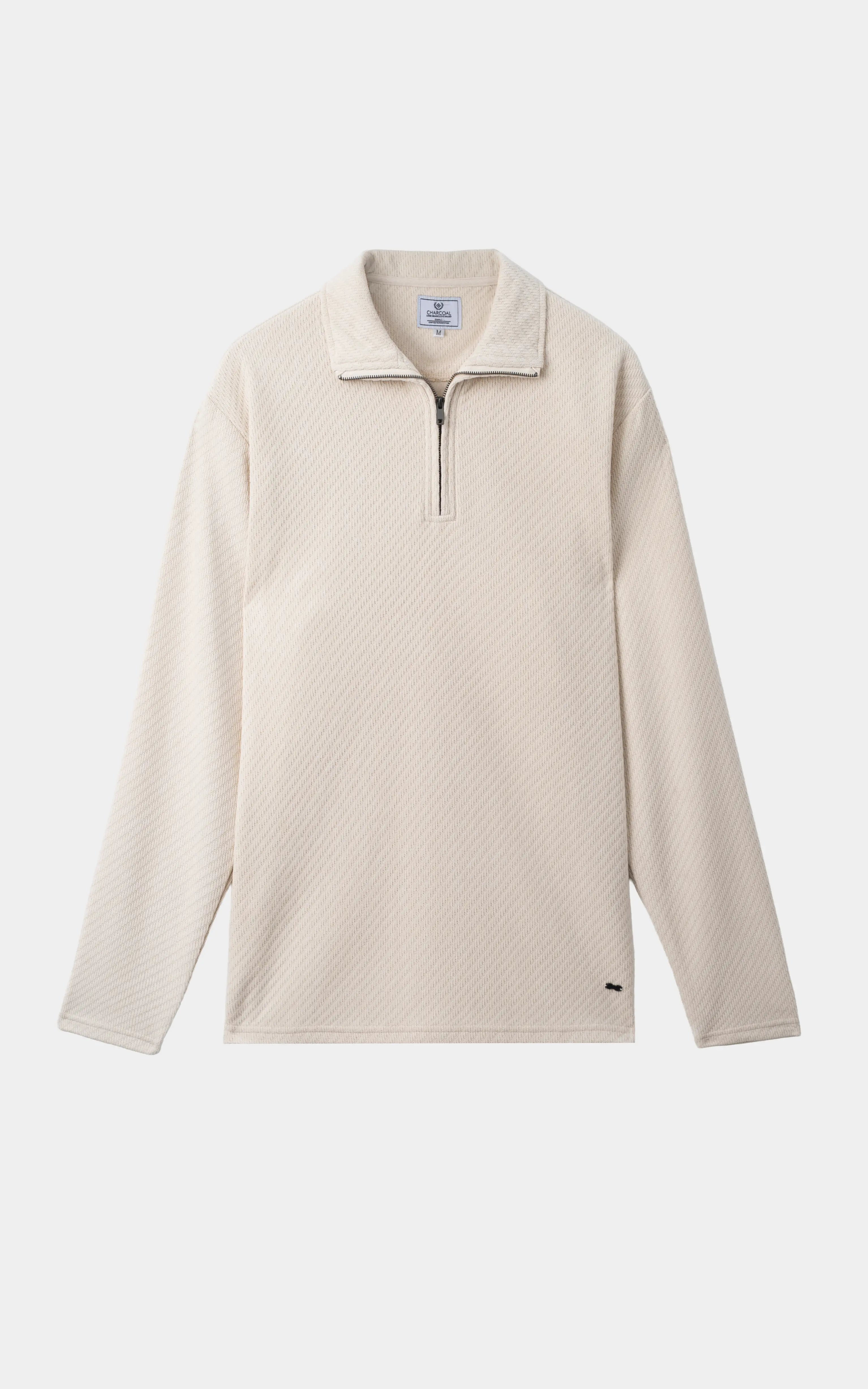 COTTON POLY BLENDED HALF ZIP SWEAT SHIRT BEIGE