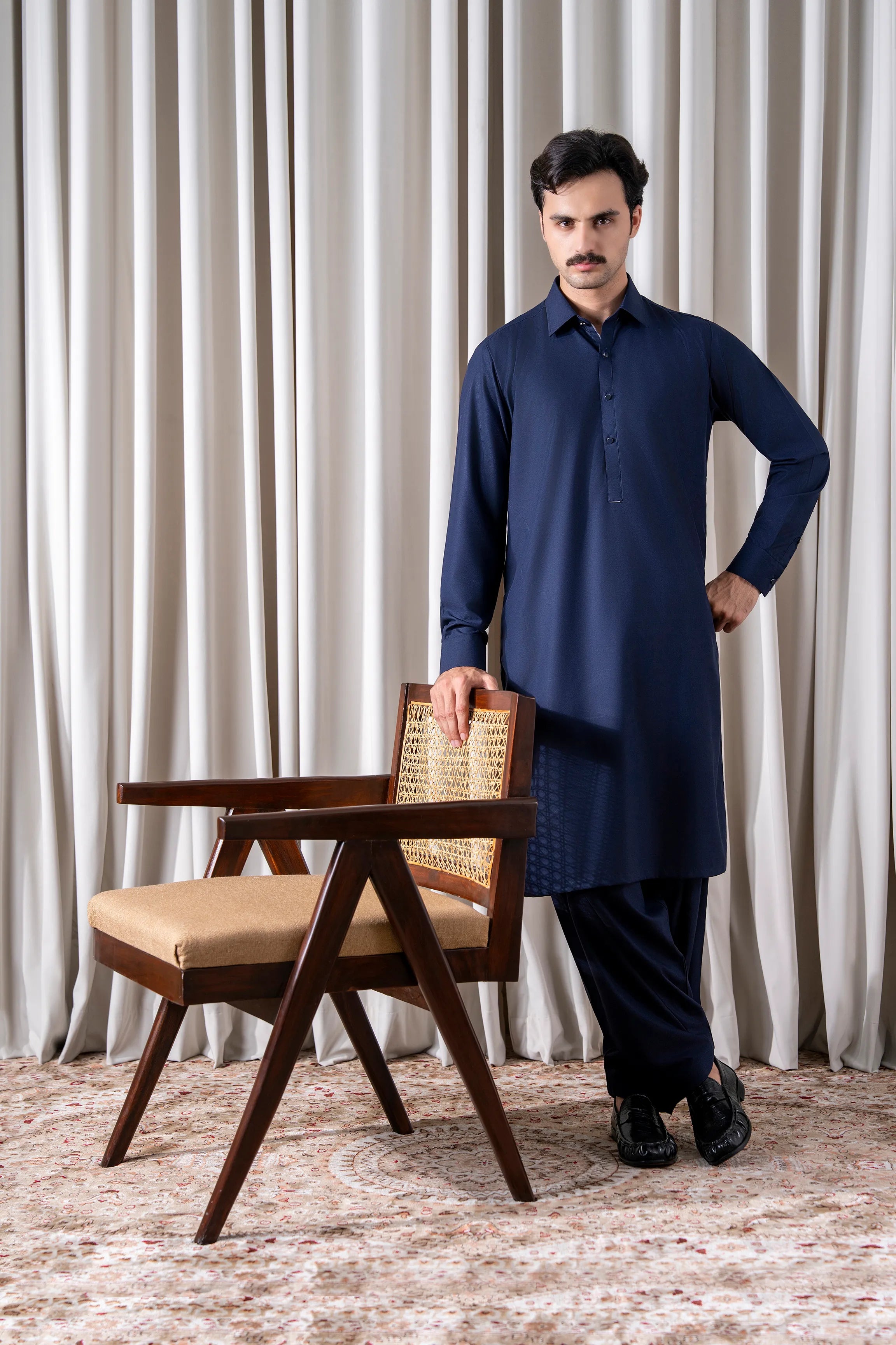 TWILL BLENDED KAMEEZ SHALWAR - SIGNATURE COLLECTION NAVY