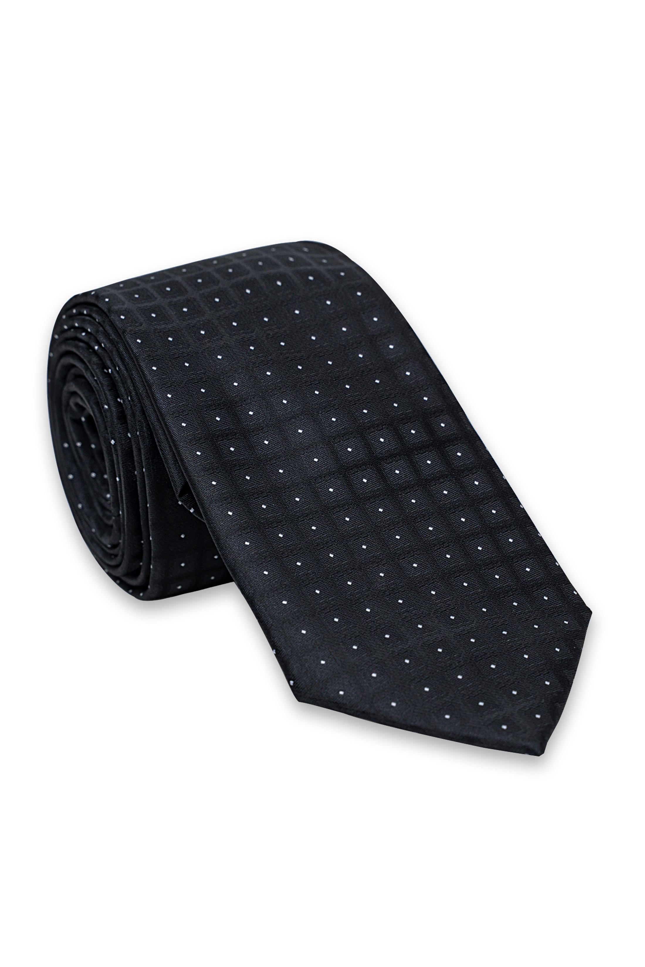 Rolled dark navy dot-pattern poly silk tie