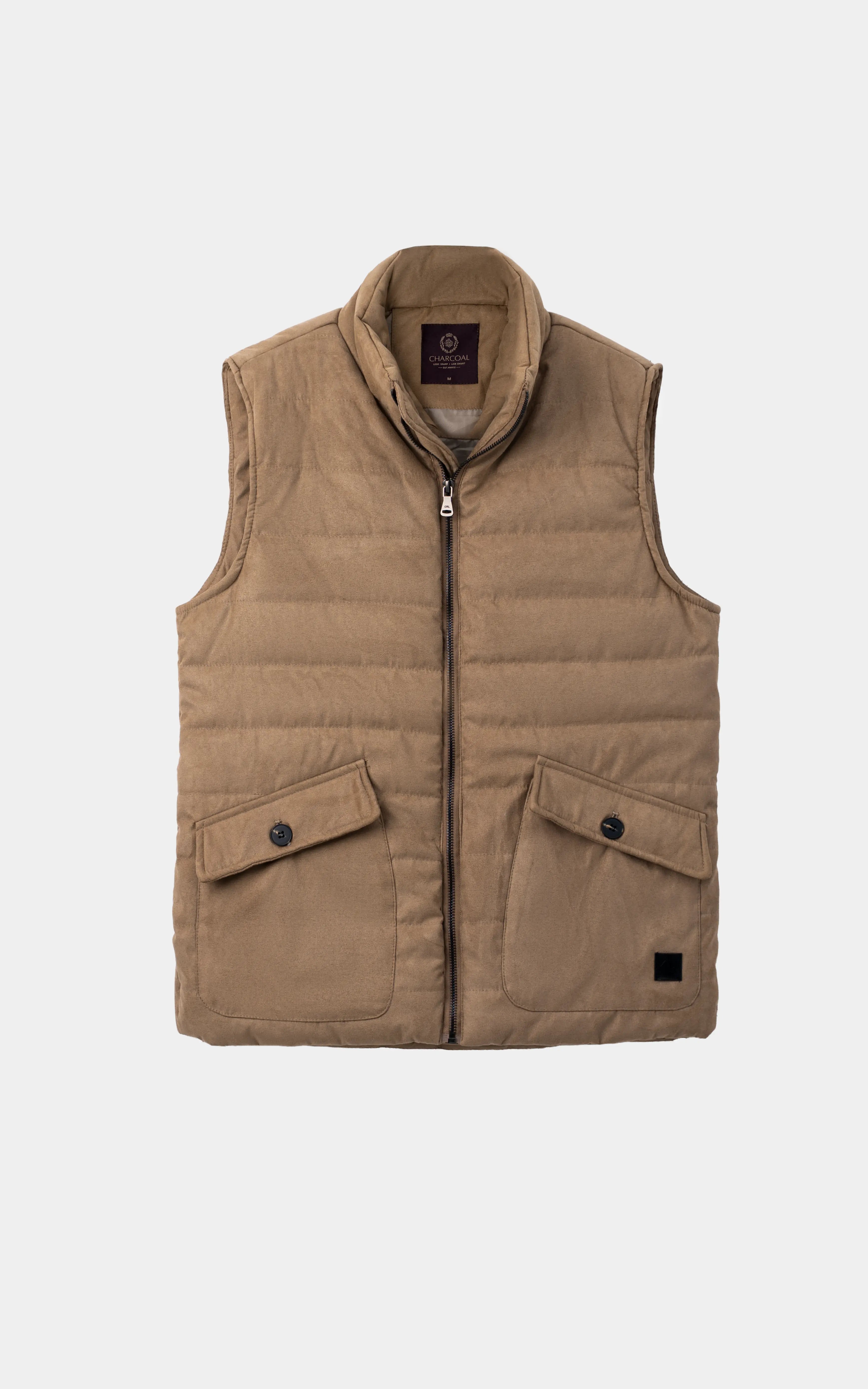 SMART FIT SLEEVELESS SUEDE JACKET BEIGE