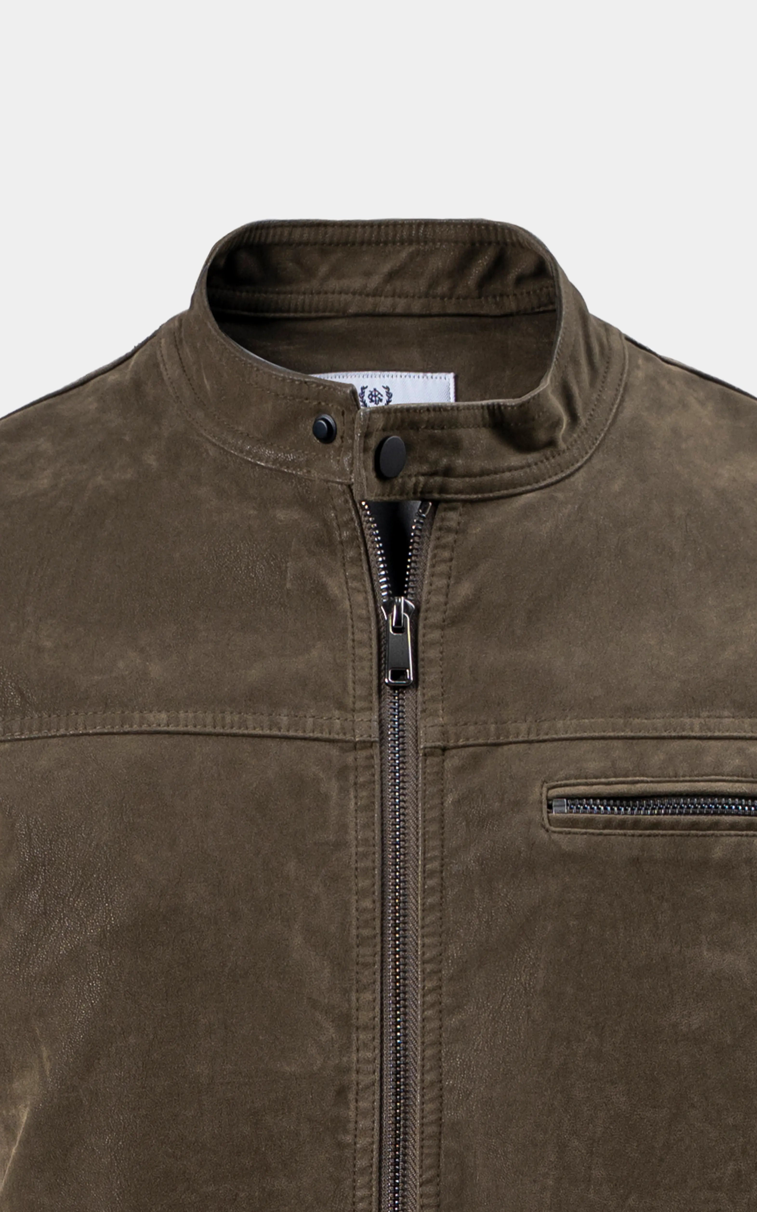 PU leather Zipper Jacket Dark Olive