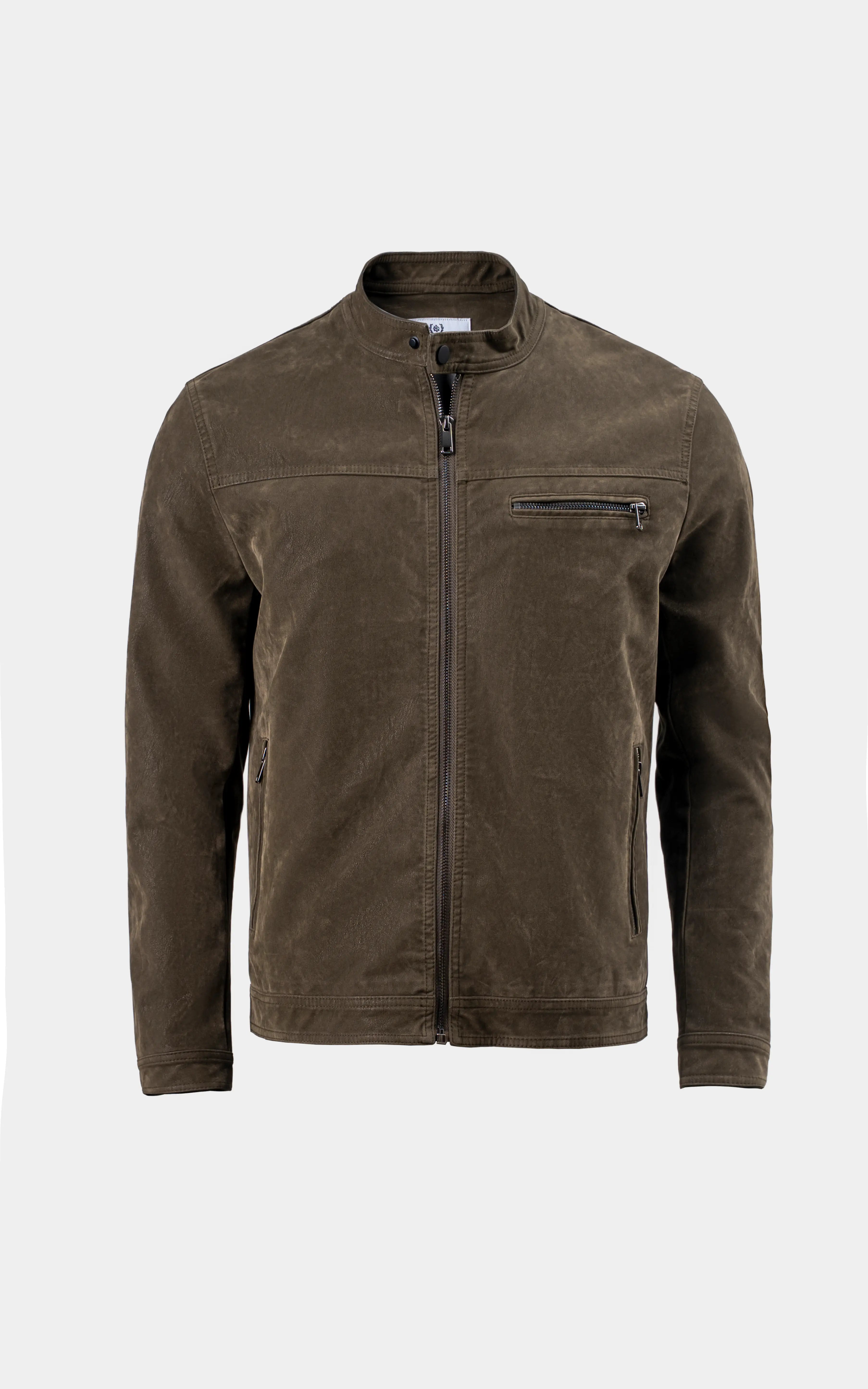 PU leather Zipper Jacket Dark Olive