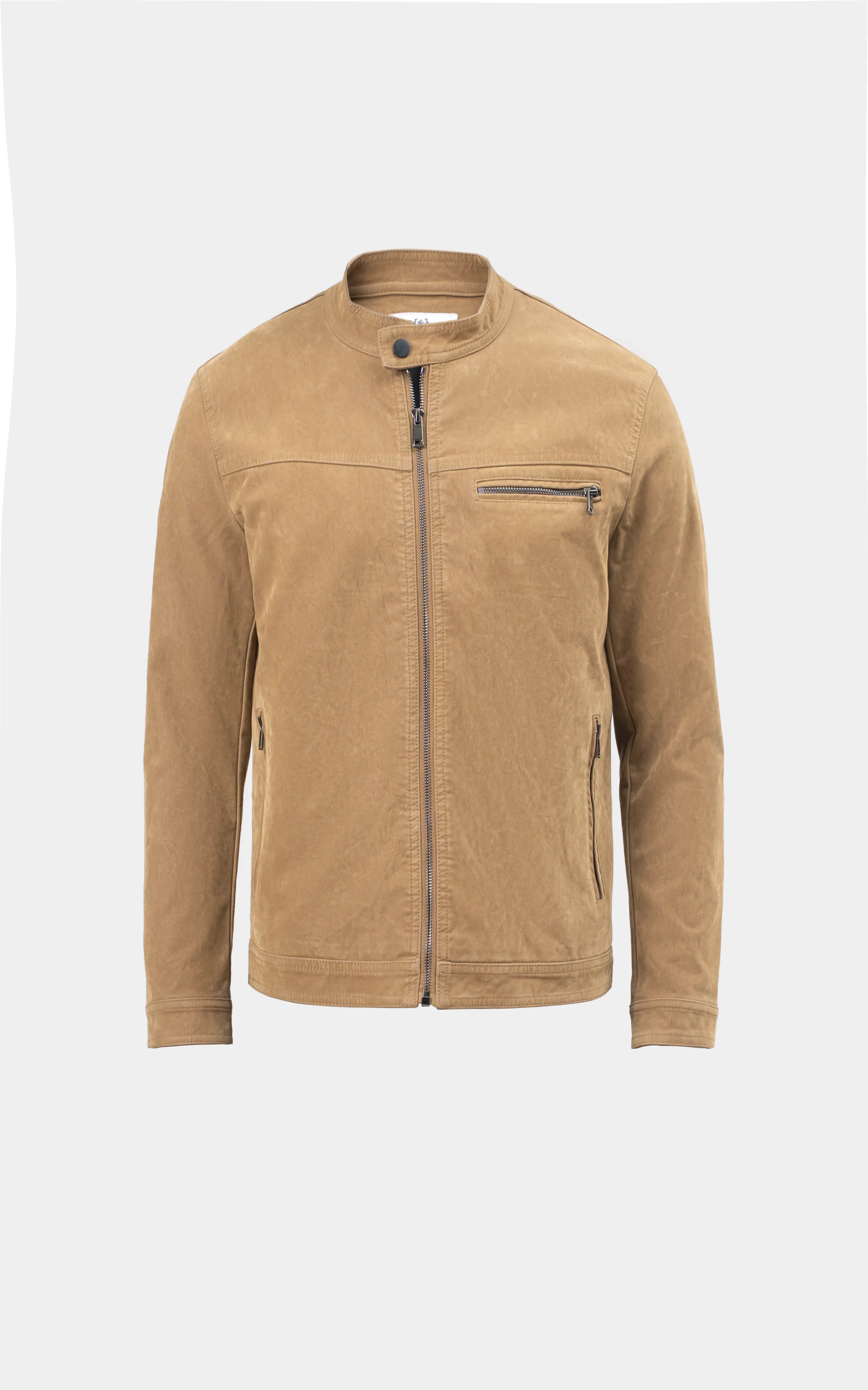 PU leather Zipper Jacket Dark Khaki